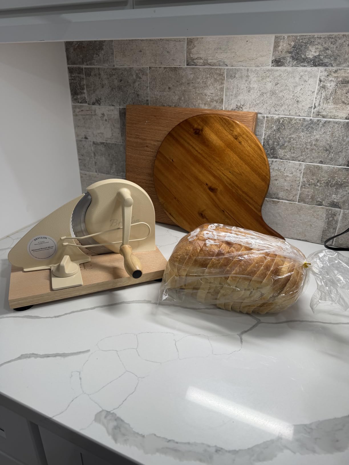 Brvclon Manual Bread Slicer Adjustable Thickness, Hand Crank Bread Slicer for Homemade Sourdough Bread with Scale Line & Suction Cup & Metal Guide, Quality Solid Wood Base customer photo 2