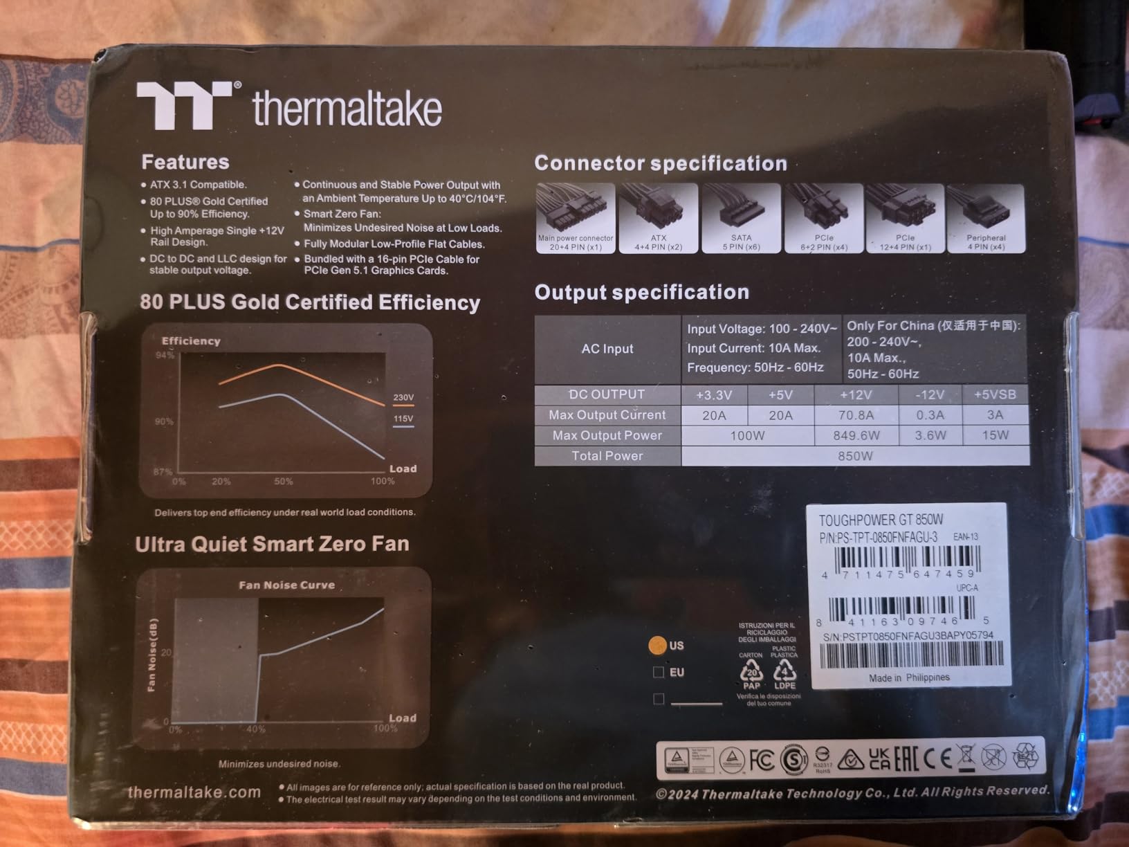 Thermaltake Toughpower GT 850W ATX 3.1 Standard Power Supply; 80 Plus Gold Efficiency; Smart Zero Fan; Native 450W PCIe 5.1 Connector; 5 Year Warranty customer photo 1