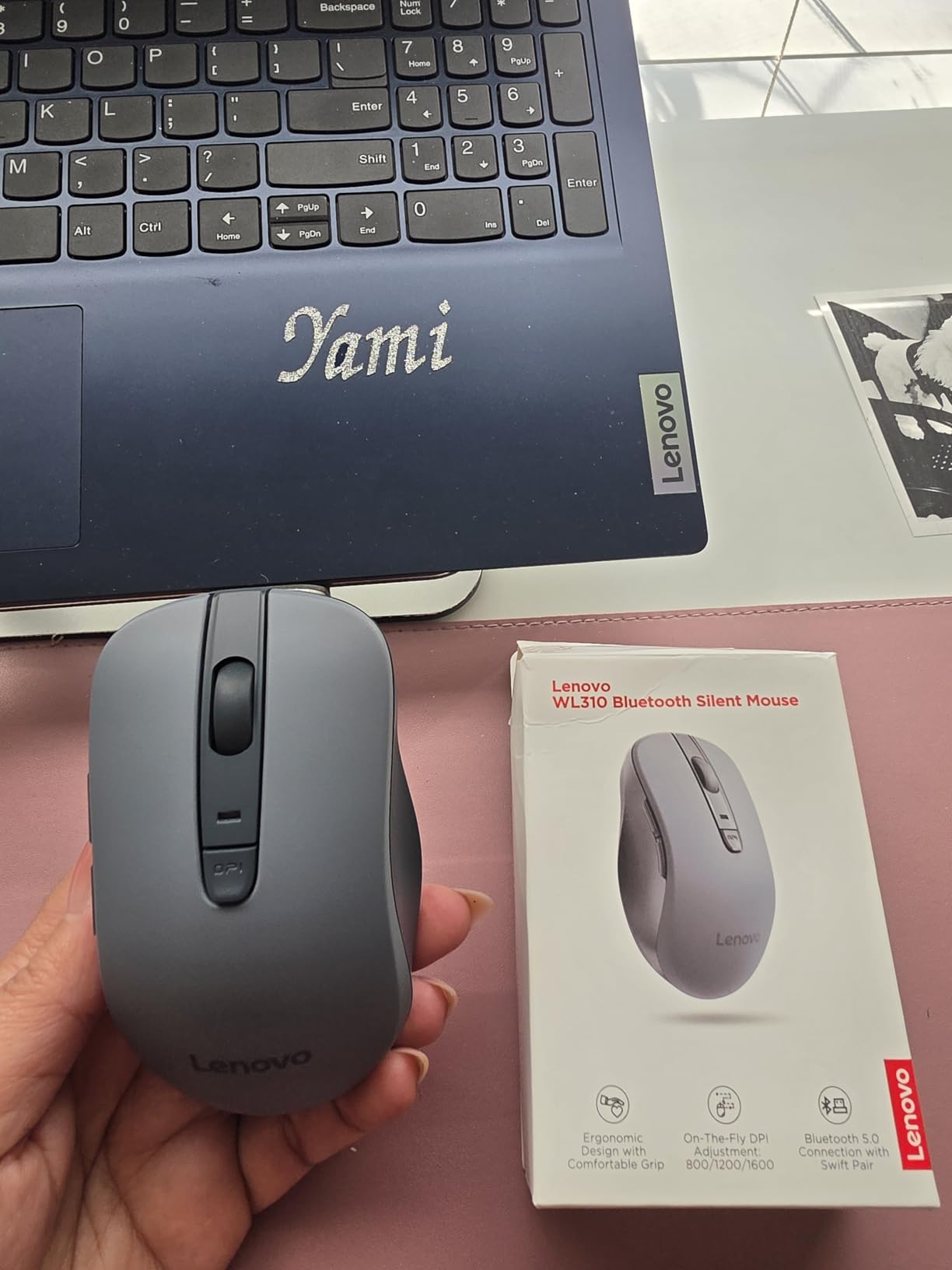 Lenovo WL310 Bluetooth Silent Mouse, Ergonomic, Adjustable DPI, Silent Clicks, Bluetooth 5.0, Portable for Windows, Mac, and Chromebook, Grey customer photo 1