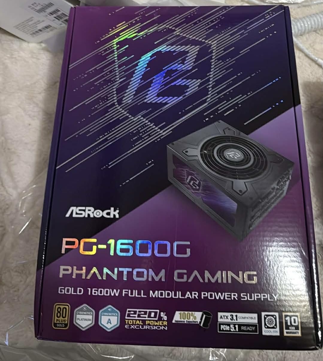 ASRock PG 1600G ATX 3.1 1600W Power Supply PCIe 5.1 10 Years Warranty Fully Modular Japanese Capacitor Phantom Gaming PG-1600G 80 Plus Gold Cybenetics Platinum 12V-2x6 Cables customer photo 1