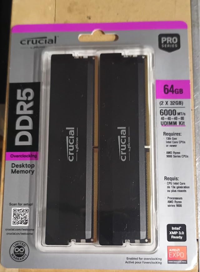 Crucial Pro DDR5 RAM 64GB Kit (2x32GB) 6000MHz CL40, Overclocking Desktop Gaming Memory, Intel XMP 3.0 & AMD Expo Compatible - Black CP2K32G60C40U5B customer photo 1
