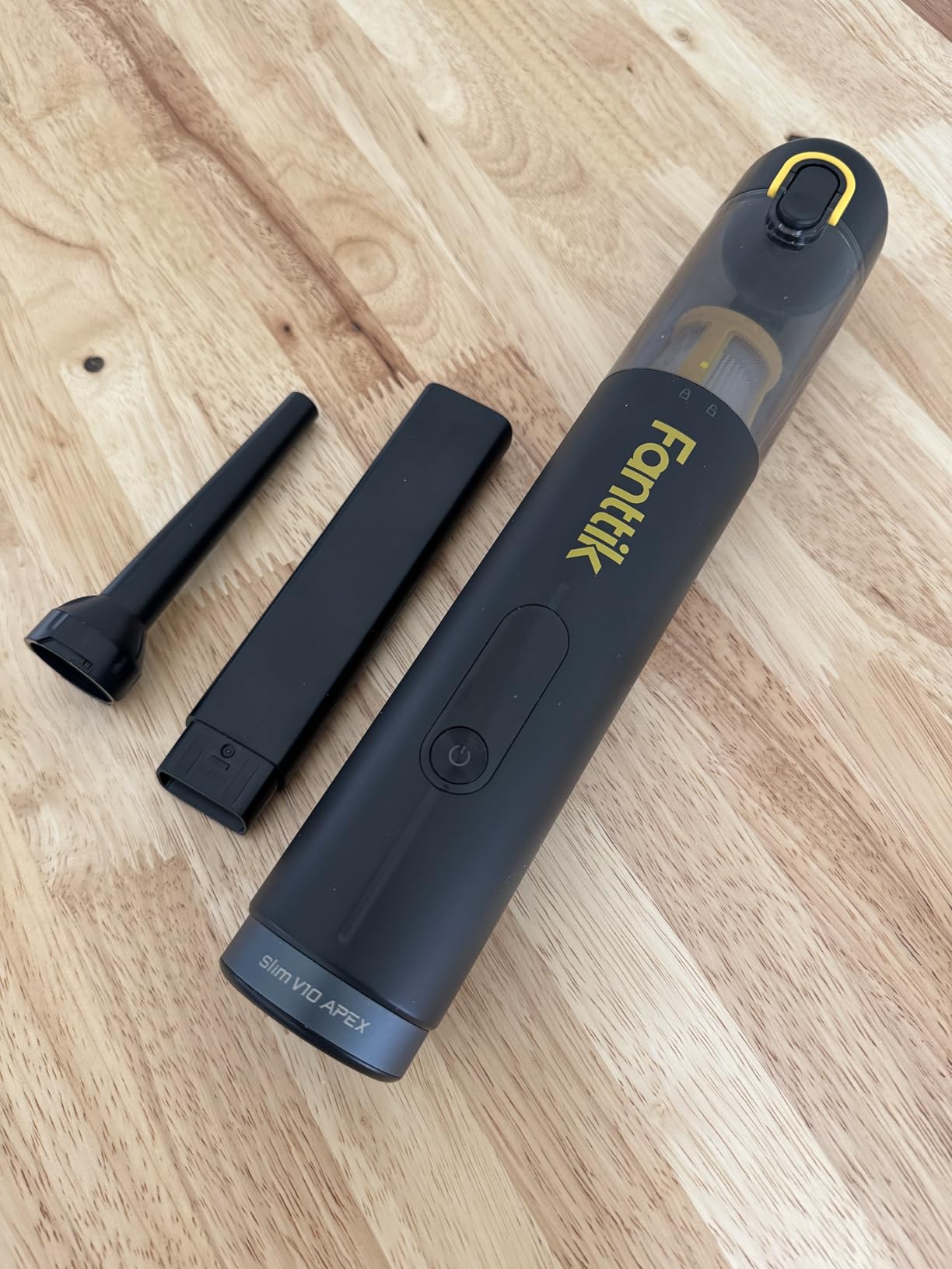 Fanttik Slim V10 APEX Cordless Car Vacuum, 4-in-1 Portable Mini Handheld Vac, Upgraded Smart Digital Display, 19kPa Suction Power, 2 Suction Modes for Small Jobs, Car, Office Desk, Keyboards (Black) customer photo 1