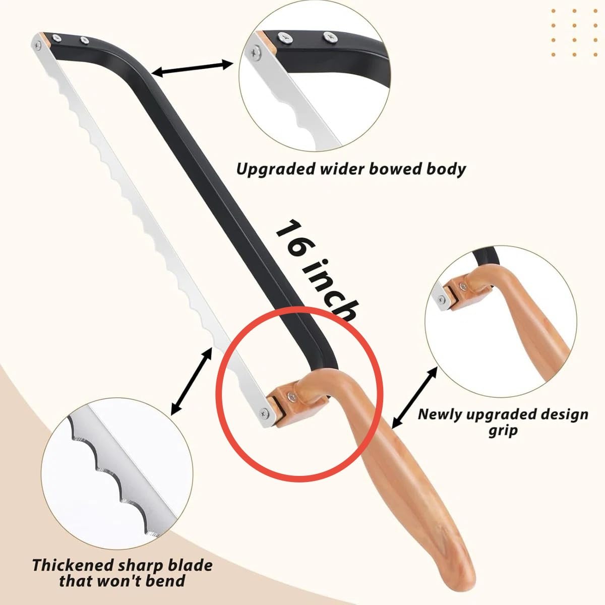 SYOKAMI 2026 Upgrade Bread Knife for Homemade Bread, World's 1st Bow-Design | Razor-Sharp Bread Slicer for Crusty Sourdough & Baguette, 4 Thickness Scale Marks Cutter, Offset Handle, Ideal for Gift customer photo 1
