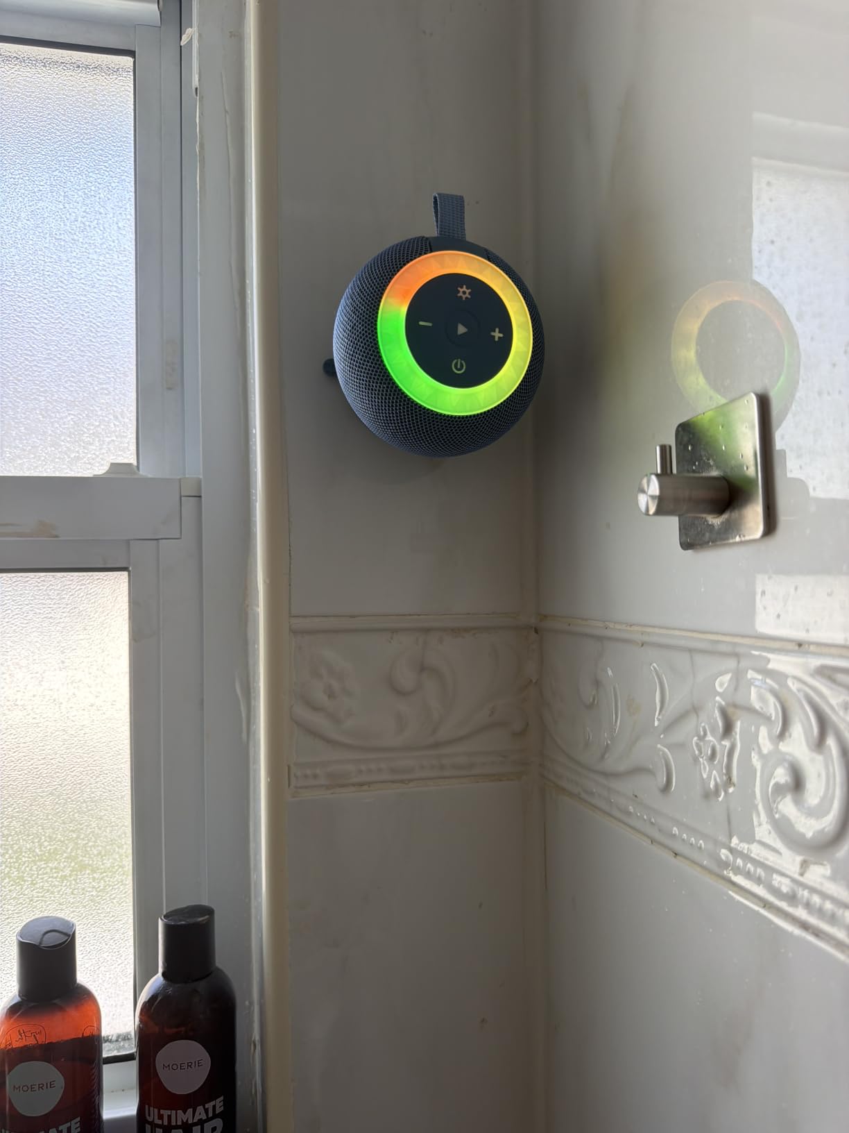 Bluetooth Shower Speaker IPX7 Waterproof: Removable Suction Cup, Black | 360 Surround Sound, Vacuum-Lock, RGB Light, Portable Wireless Speaker for Beach, Pool, Kayak, Gifts for Adults Teens customer photo 2