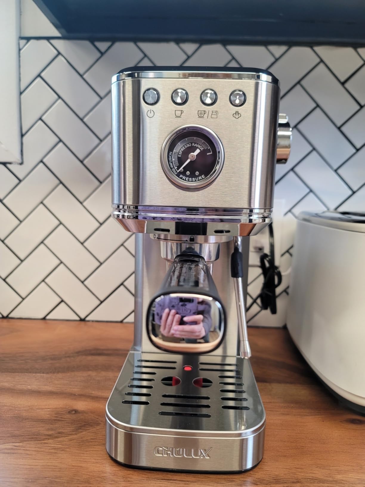 CHULUX Elite Espresso Machine for Latte, Americano and Iced Coffee, Silver | Hot and Iced Espresso, Visible Pressure Gauge, PID Temperature Control, Pre-Infusion Tech, Brushed Stainless Steel Finish customer photo 2