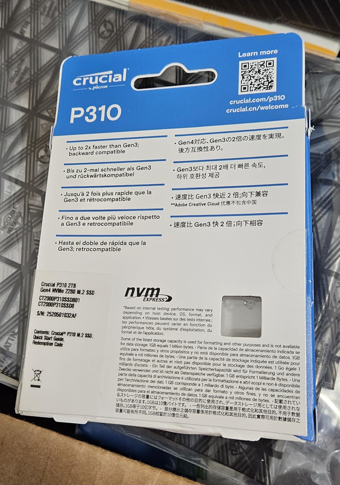 Crucial P310 4TB SSD, PCIe Gen4 NVMe M.2 2280, Up to 7,100MB/s, for Laptop, Desktop (PC), & Handheld Gaming Consoles, Includes Acronis Data Recovery Software, Solid State Drive - CT4000P310SSD801 customer photo 2