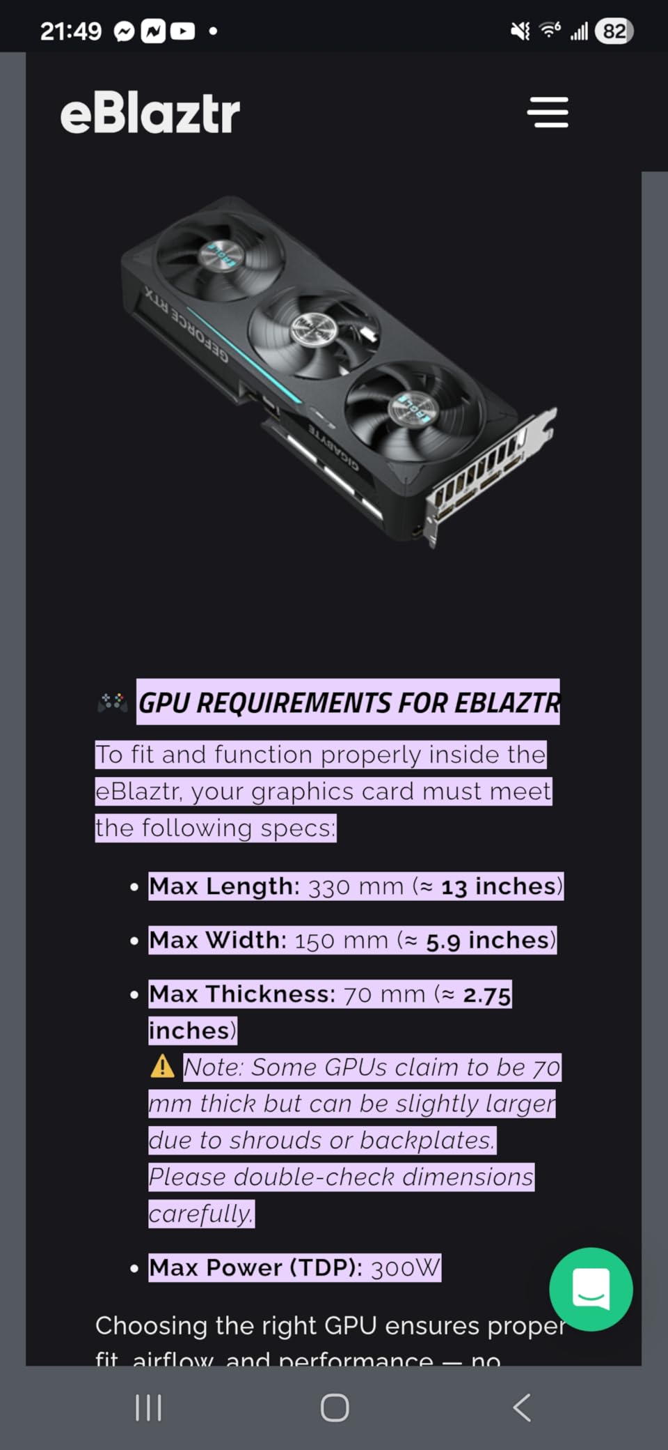 eBlaztr Portable ITX PC Case Full Desktop GPU Performance, Matte Black Aluminum, PCIe 4.0 Riser Cable, DP Ribbon Cable, Patented Leg System customer photo 1