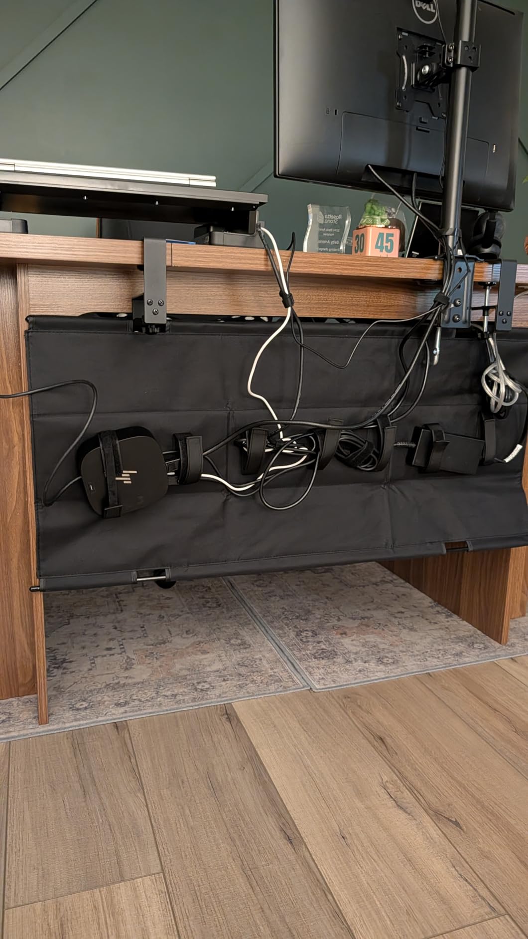 Under Desk Cable Management Tray - Under Desk Cord Management - Clamp/Screw Mount - Fabric Wire Management - Cable Raceways Tray Cord Hiders for Office/Home (Black, 35.8