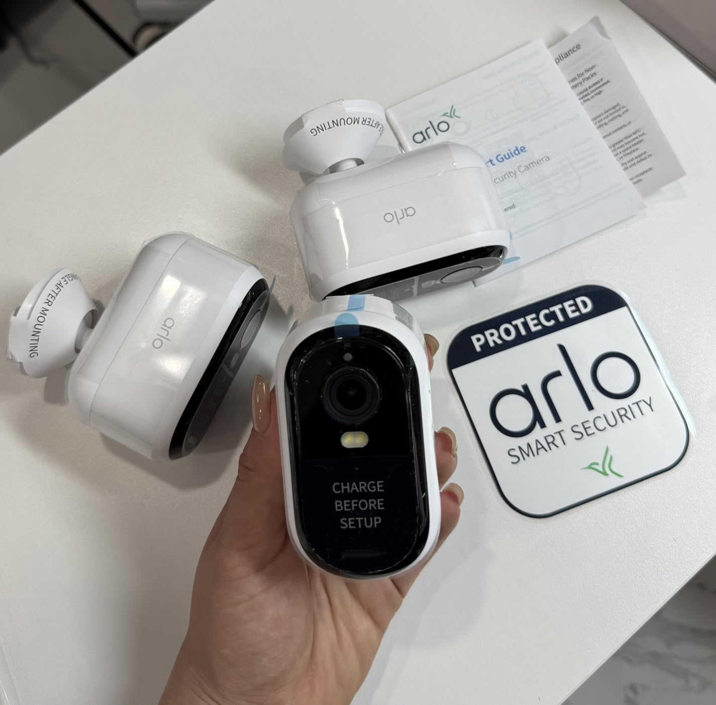 Arlo Security Cameras Wireless Outdoor - Essential Battery 2K (3rd Gen, Latest Version), Color Night Vision, Two-Way Audio, Home Security, Person/Package/Vehicle/Animal Detection, White - 3-Pack customer photo 1