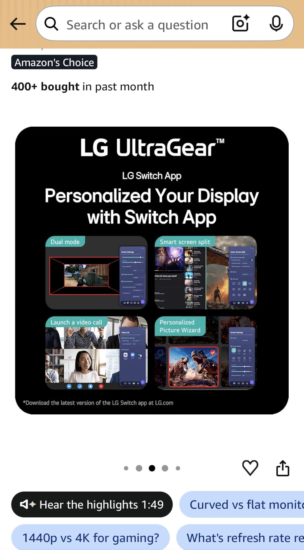 LG 32G600A-B 32-inch Ultragear QHD (2560 x 1440) Curved Gaming Monitor, 180Hz, 1ms, AMD FreeSync customer photo 1