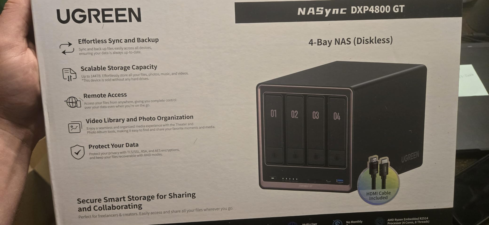 UGREEN NAS DXP4800 GT 4-Bay Desktop NAS, AMD R2514 CPU, 8GB DDR4 RAM | 2x 10GbE, 2X M.2 NVMe Slots, 4K HDMI Ideal for Smart Home Enthusiasts, Office Teams,Network Attached Storage (Diskless) customer photo 2