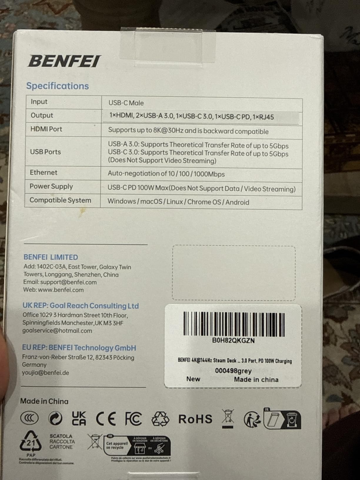 BENFEI 4K@144Hz Steam Deck Dock, 6-in-1 USB C Hub with HDMI 8K@30Hz, 1Gbps Ethernet, 1xUSB-C 2X USB 3.0 Port, PD 100W Charging customer photo 2