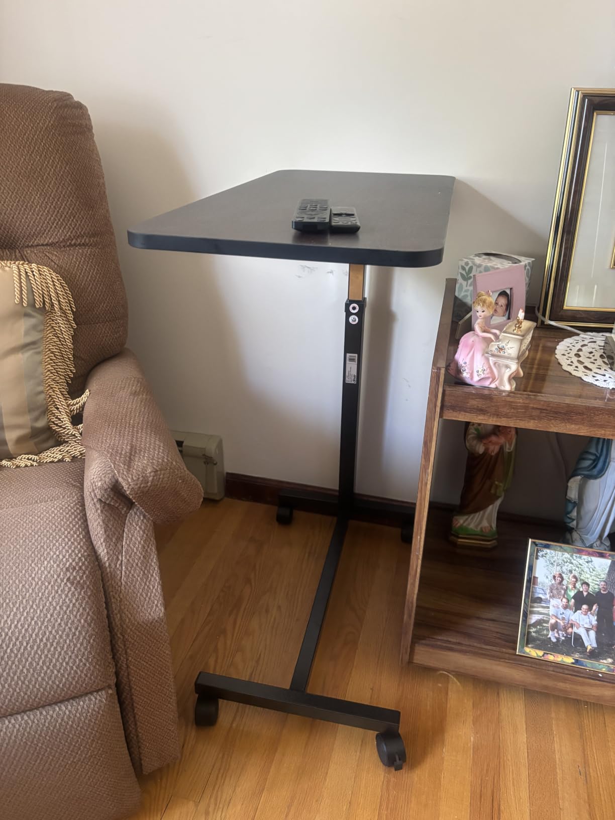 Drive Medical Overbed Table with Wheels, Woodgrain Top, Silver Vein customer photo 2