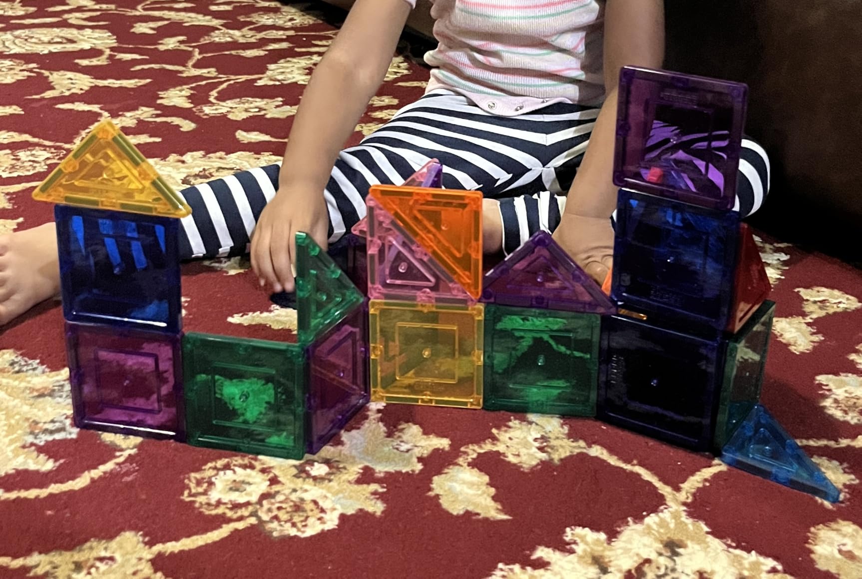 PicassoTiles 100 Piece Magnetic Tiles, Clear 3D Building Blocks for Kids 3+ customer photo 2