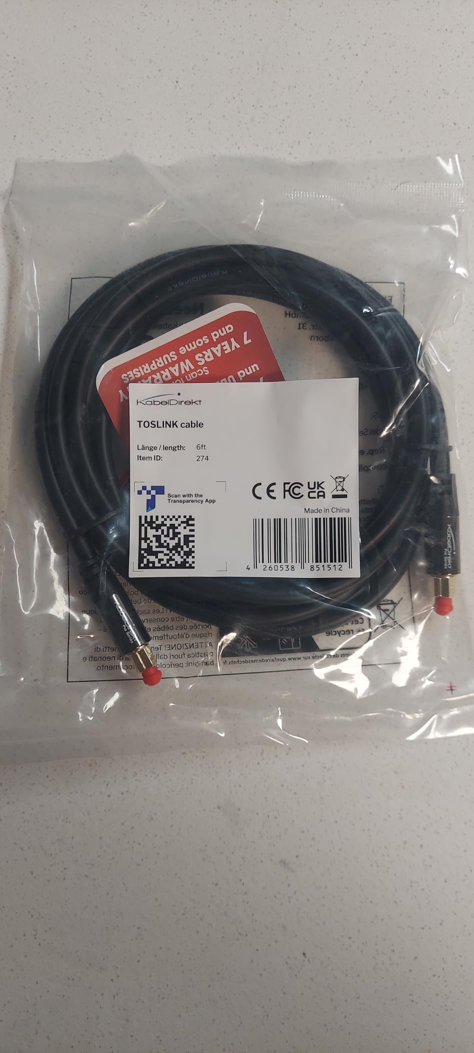 KabelDirekt TOSLINK – Optical Audio Cable – 6ft – Soundbar customer photo 1