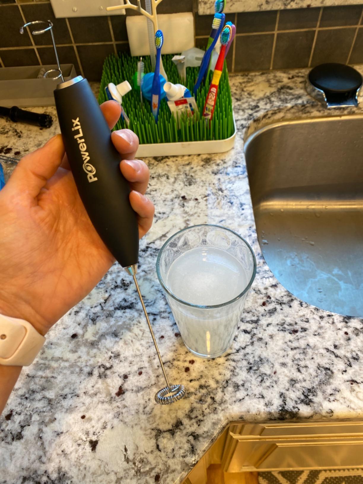 PowerLix Powerful Handheld Milk Frother With Stand Battery Operated Foam Maker Frother Wand For Coffee (A Black) (A Black) customer photo 1