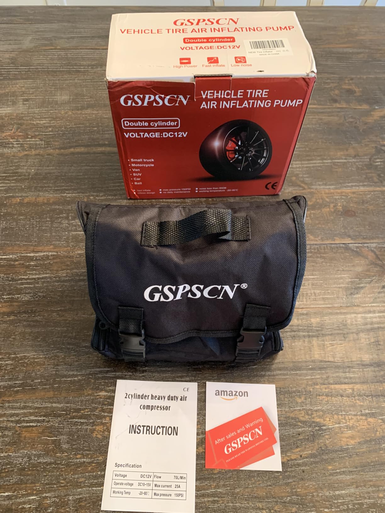 GSPSCN 12V Heavy Duty Tire Inflator Metal Portable Air Compressor Pump | 6X Faster Inflation Dual Cylinders 150PSI Air Pump with Adapter for Car, RV, Pickup Truck, SUV, Van, Camper, Air Bed, Ball customer photo 2