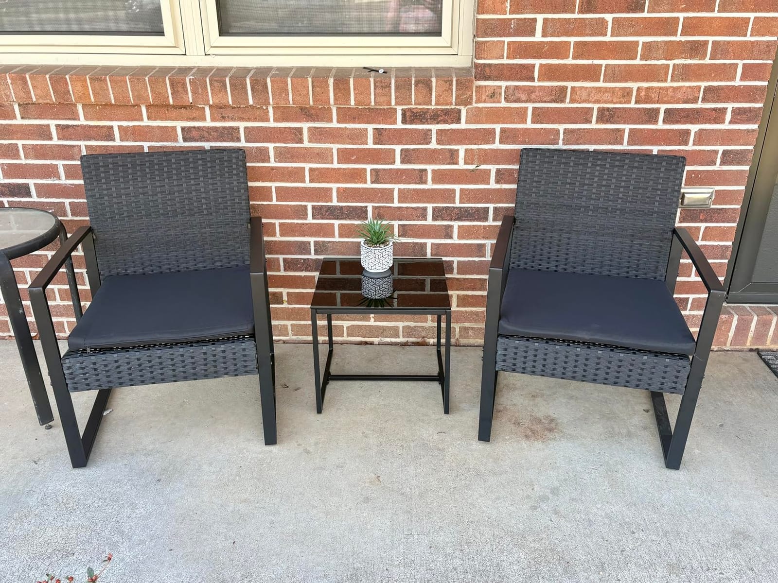 Flamaker 3 Pieces Patio Furniture Set Outdoor Wicker Bistro Chair (Black) customer photo 2