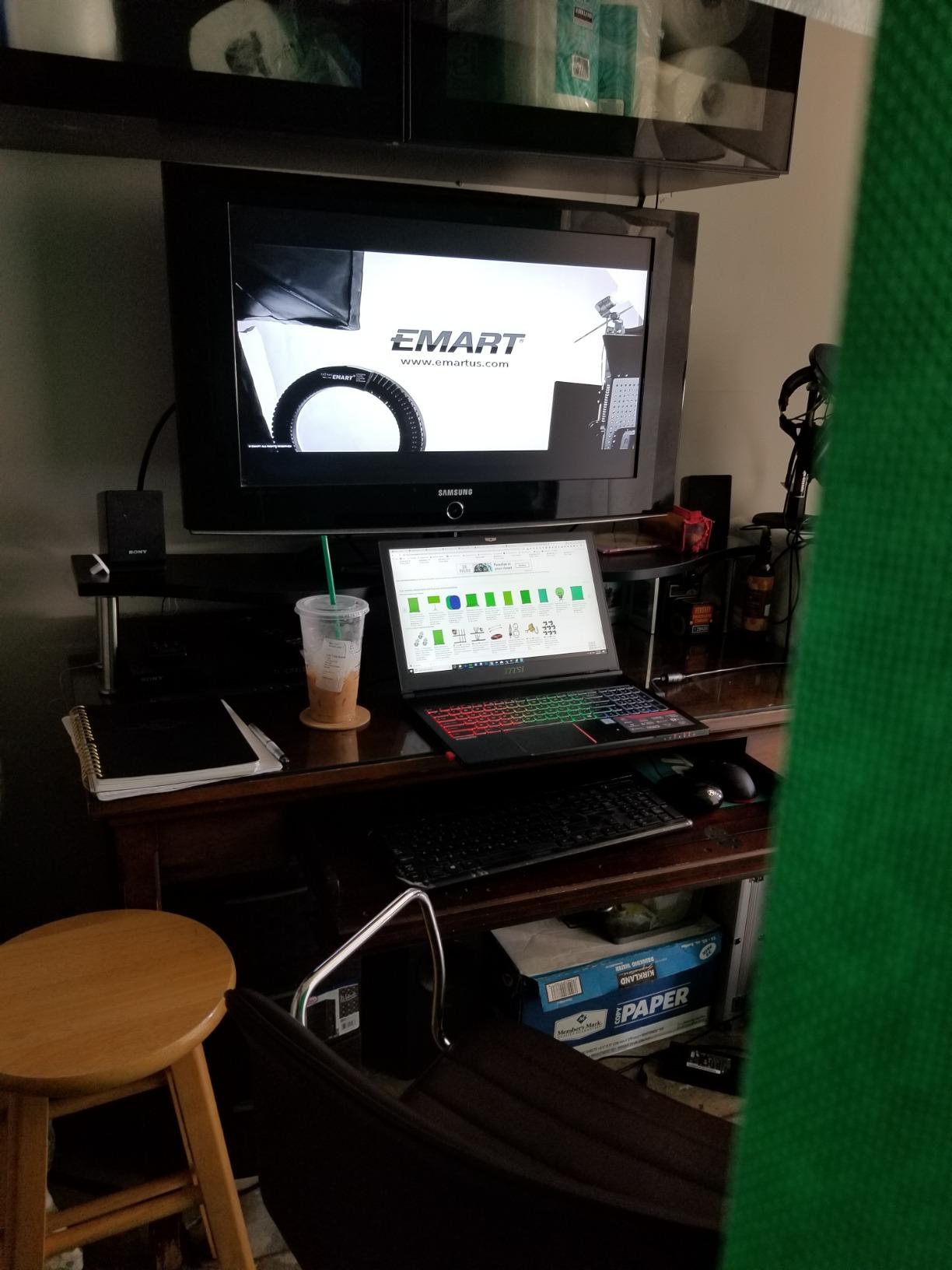 EMART Green Screen, 58x74in Collapsible Chroma Key Panel for Backdrop | Portable & Retractable Wrinkle-Resistant Backdrop with Stand for Background Removal, Streaming, Photographic Studio, TikTok customer photo 1