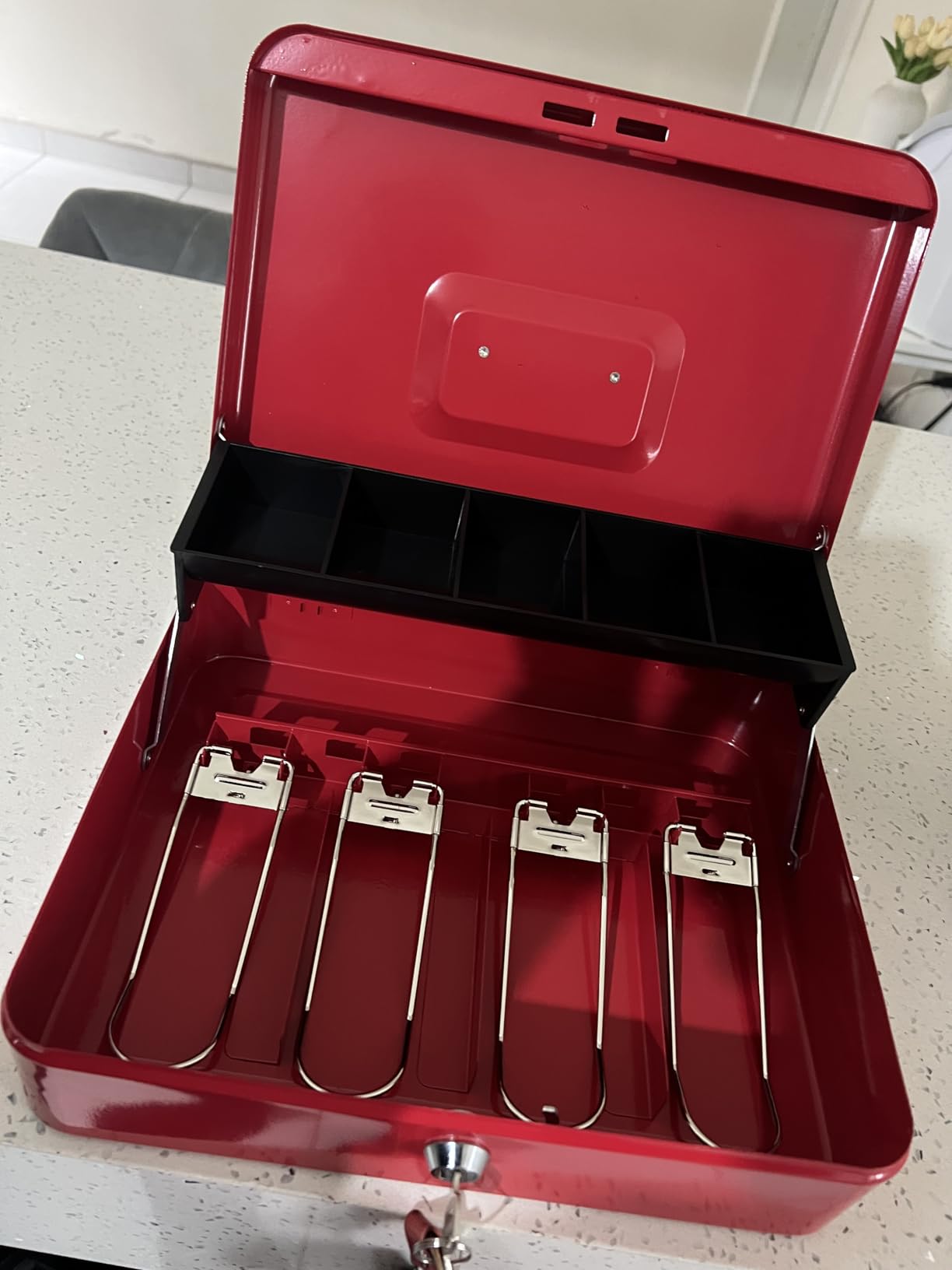 KYODOLED Cash Box with Money Tray and Key Lock, 1mm Thick Metal Cash Drawer customer photo 2