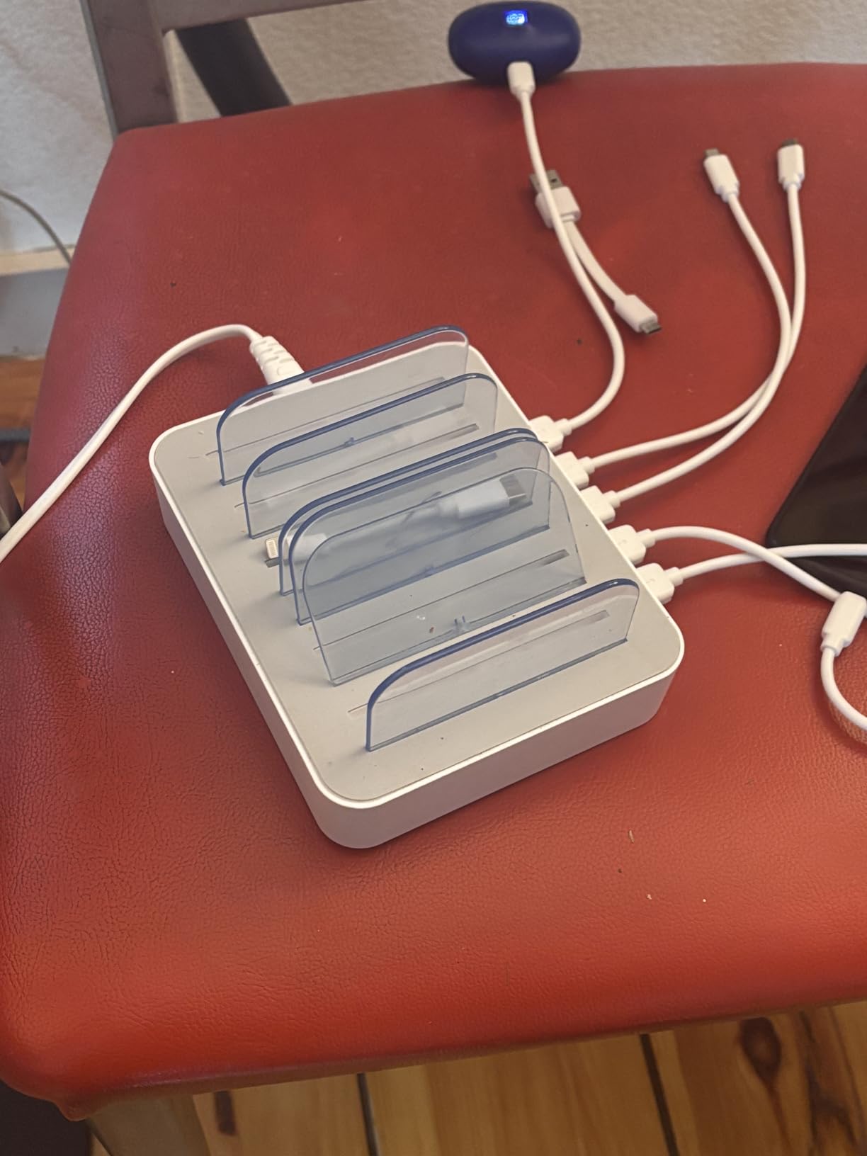 MSTJRY Charging Station for Multiple Devices : 5 Port Multi USB-A Charger Stations Multi-Device Organizer Charging Dock Designed for iPhone iPad Cell Phone Tablets (7 Short Cables Included) customer photo 2