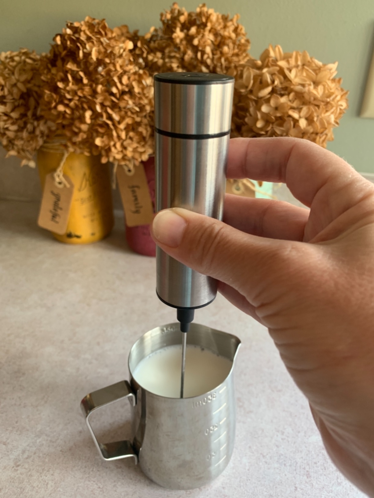 Milk Frother Handheld Battery Operated, Coffee Frother for Milk Foaming, Latte/Cappuccino Frother Mini Frappe Mixer for Drink, Hot Chocolate, Stainless Steel Silver customer photo 1