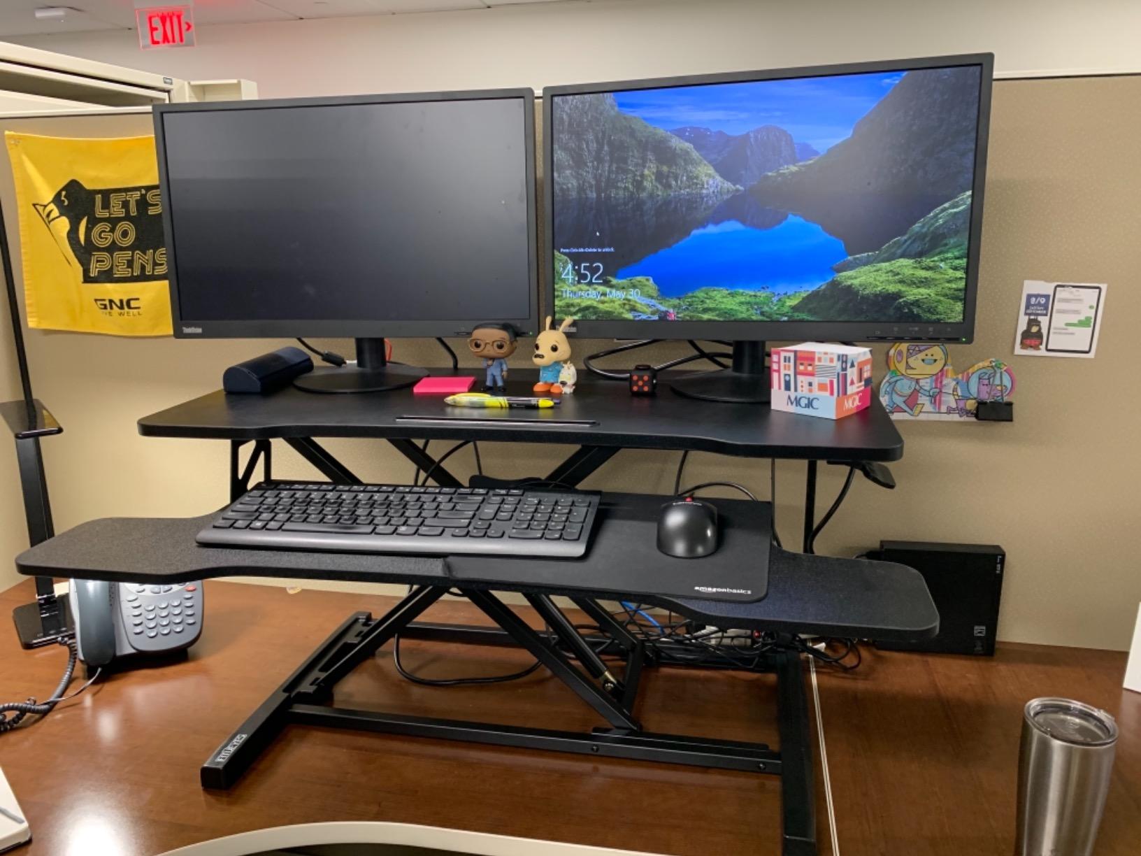 FITUEYES Height Adjustable Standing Desk 36” Wide Sit to Stand Converter | Standing Desk Converter,Stand Up Desk Riser,for Laptop Dual Monitor Riser,Tabletop Workstation for Home Office,Easy Assembly customer photo 2