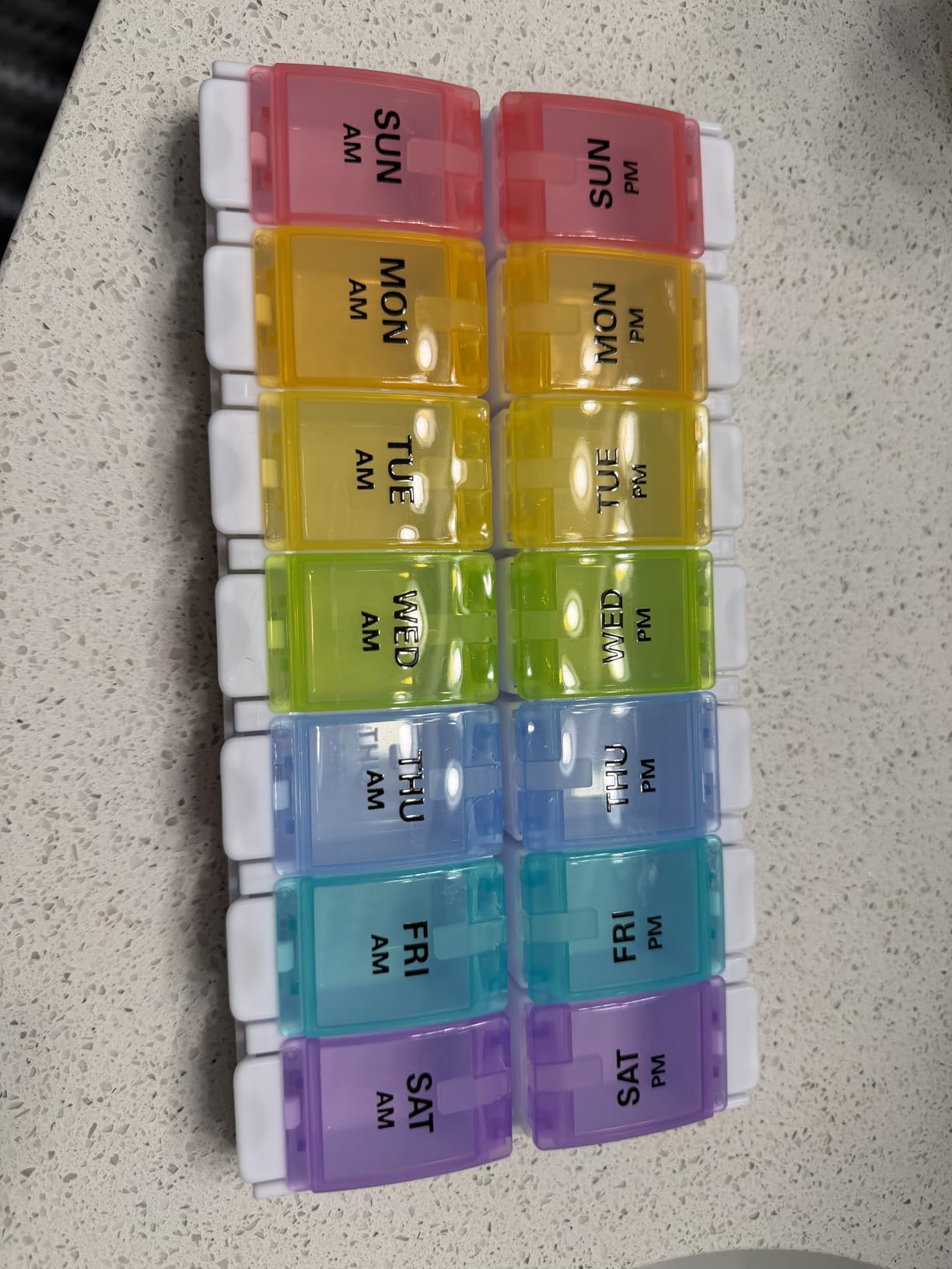 Sukuos AM PM Weekly Pill Organizer 2 Times A Day, Large Daily Pill Box Case 7 Day with Easy Push Button Design, Detachable Medicine Holder for Vitamin/Fish Oil/Supplements (Rainbow) customer photo 2
