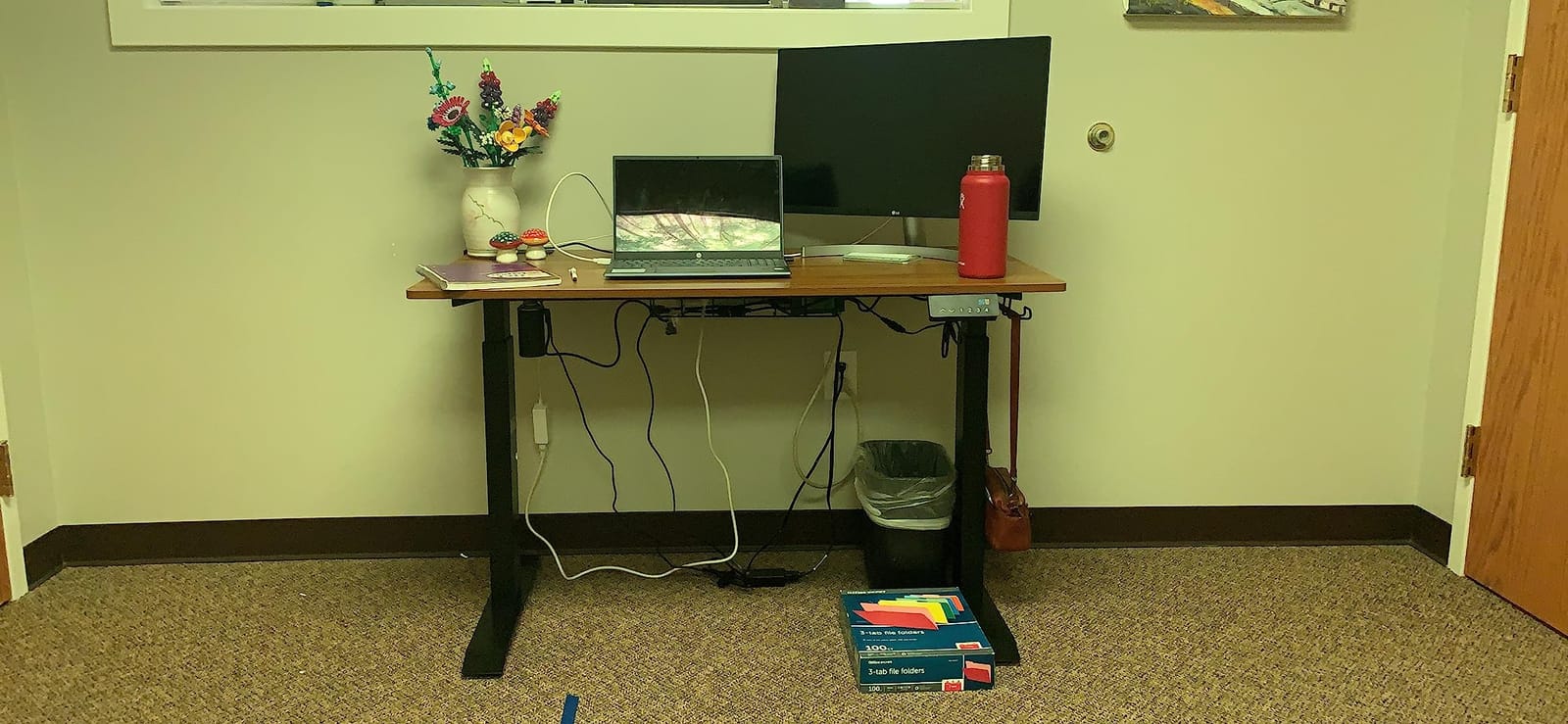 SHW 55 x 28 Electric Height Adjustable Standing Desk w/Drawer, Maple customer photo 1