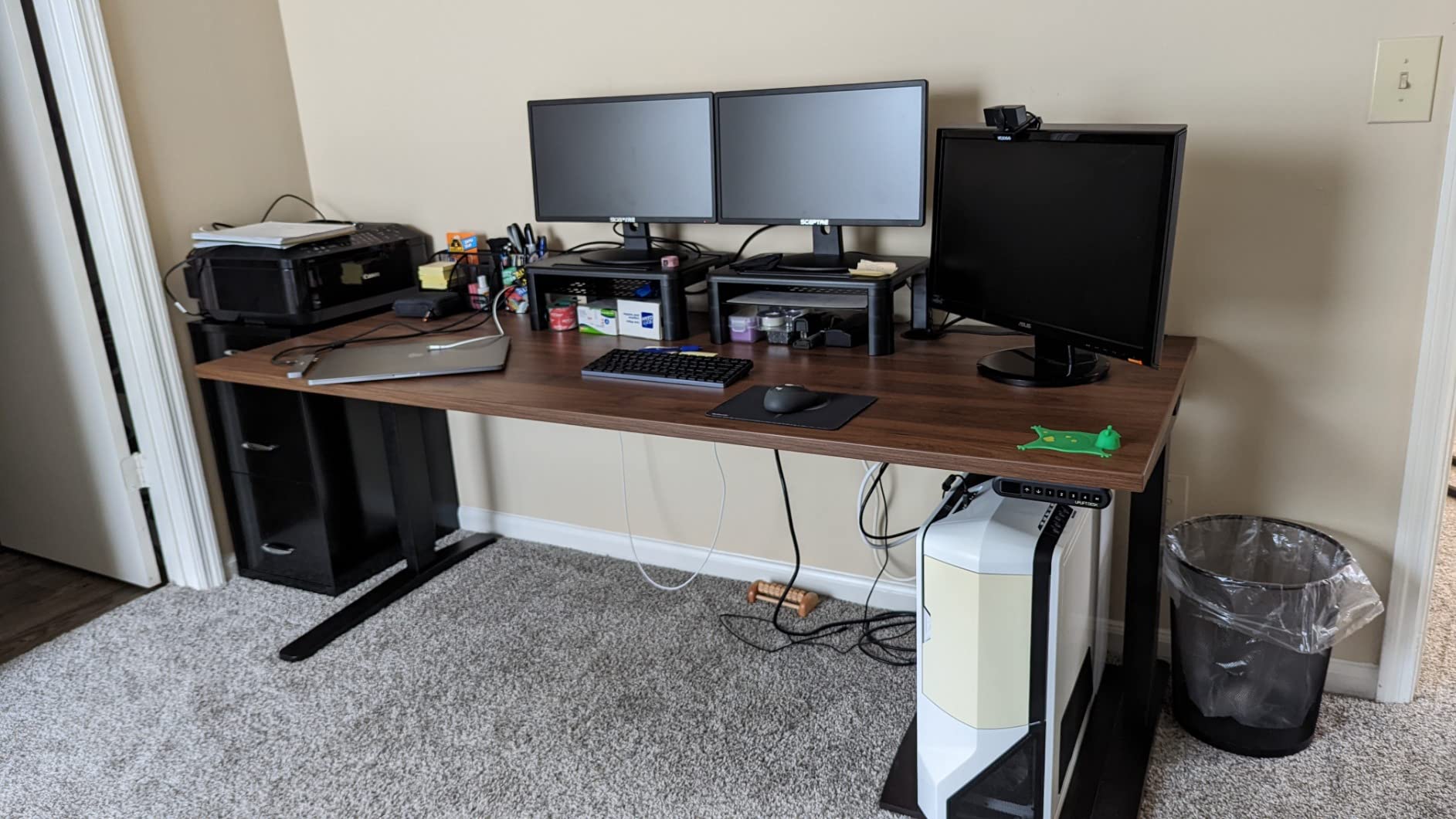 UPLIFT DESK V3 2-Leg Walnut Laminate Wood Standing Desk - Adjustable Height, Advanced 1-Touch Memory Keypad, Under Desk Cable Management, Wire Grommets & Rocker Board (Black C-Frame, 60 x 30 inch) customer photo 2