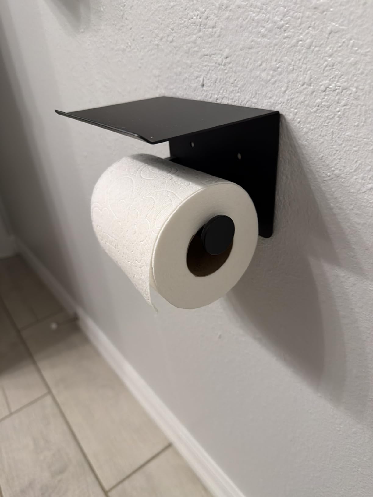 VAEHOLD Self Adhesive Toilet Paper Holder with Phone Shelf Stainless Steel Wall Mounted Toilet Paper Roll Holder - Rustproof and Bathroom Washroom Tissue Roll Holder with Shelf - Black customer photo 1