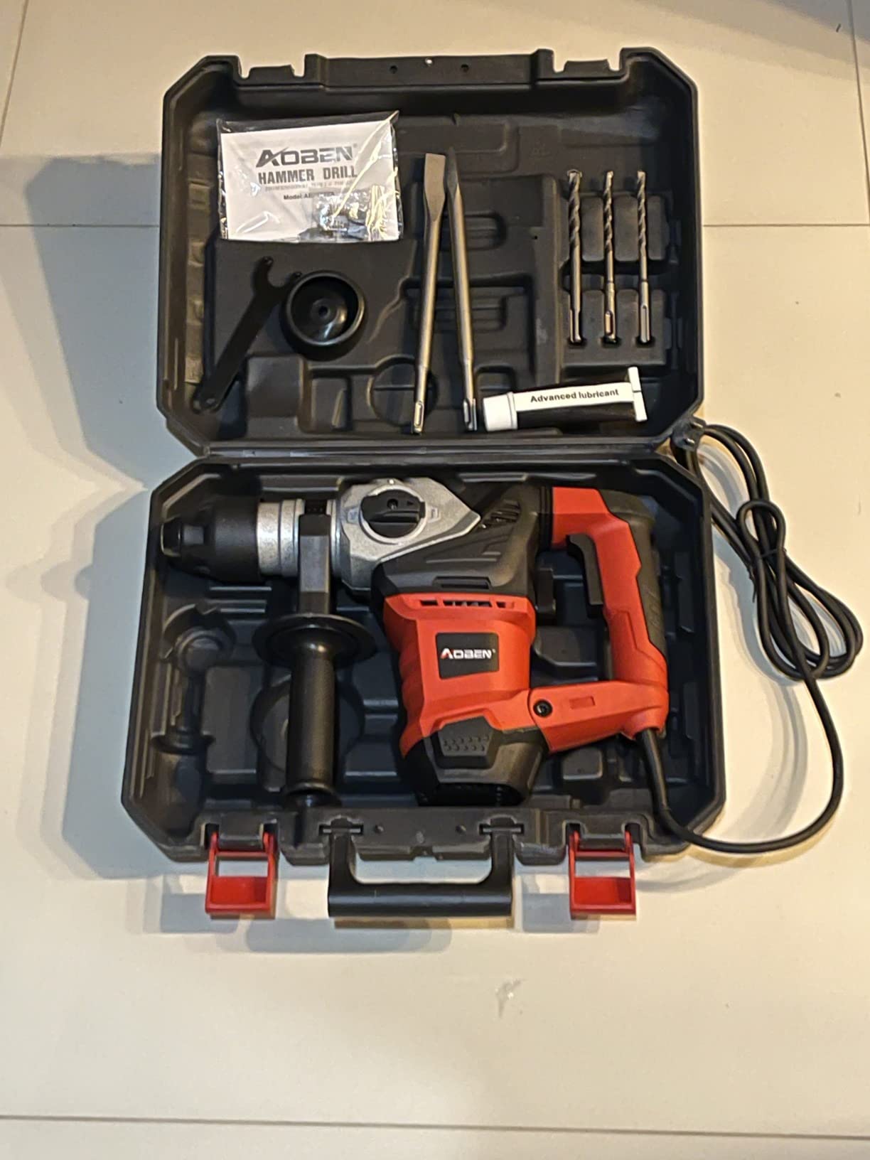 AOBEN Rotary Hammer Drill with Vibration Control and Safety Clutch,13 Amp Heavy Duty 1-1/4 Inch SDS-Plus Demolition Hammer for Concrete-Including 3 Drill Bits,Flat/Point Chisels. customer photo 1