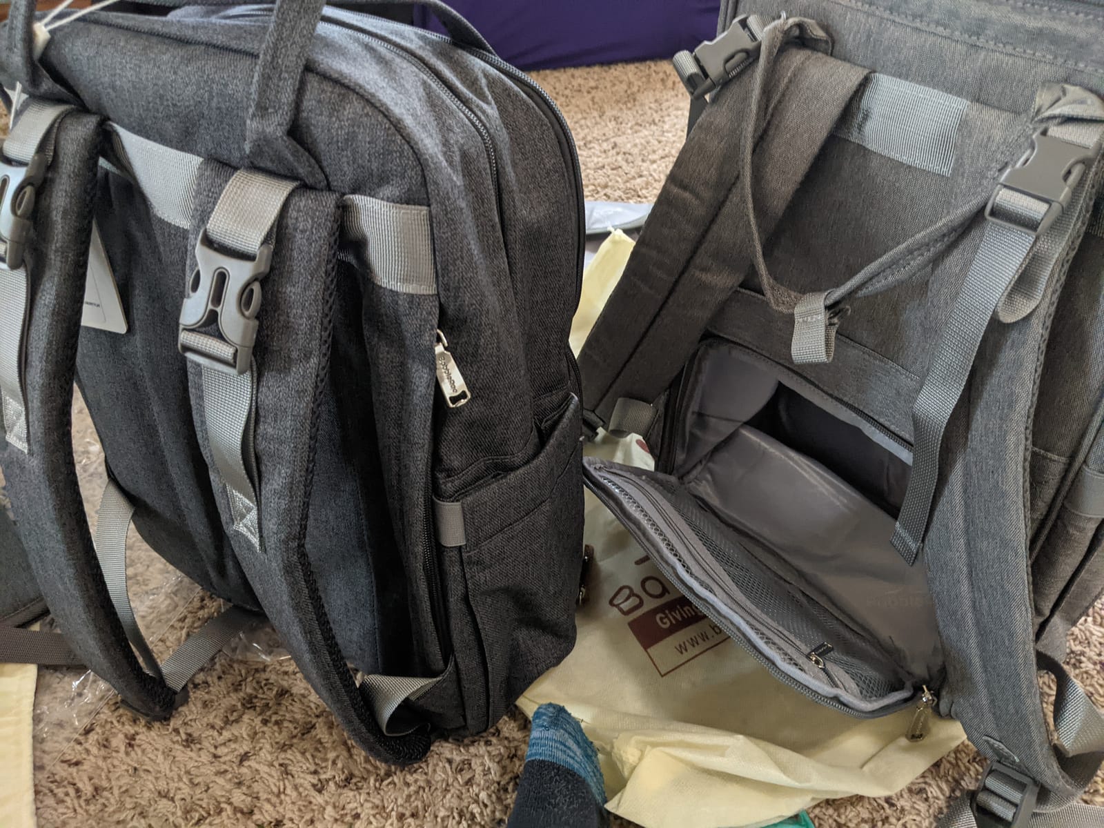 BabbleRoo Diaper Bag Backpack - Baby Essentials Travel Tote - Multi Function Water Resistant Diaper Bag, Travel Essentials Baby Bag with Changing Pad, Stroller Straps & Pacifier Case - Dark Gray customer photo 2