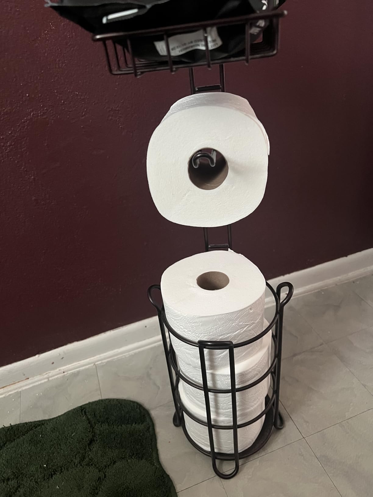Toilet Paper Holder Stand Tissue Paper Roll Dispenser with Shelf for Bathroom Storage Holds Reserve Mega Rolls-Bronze customer photo 2