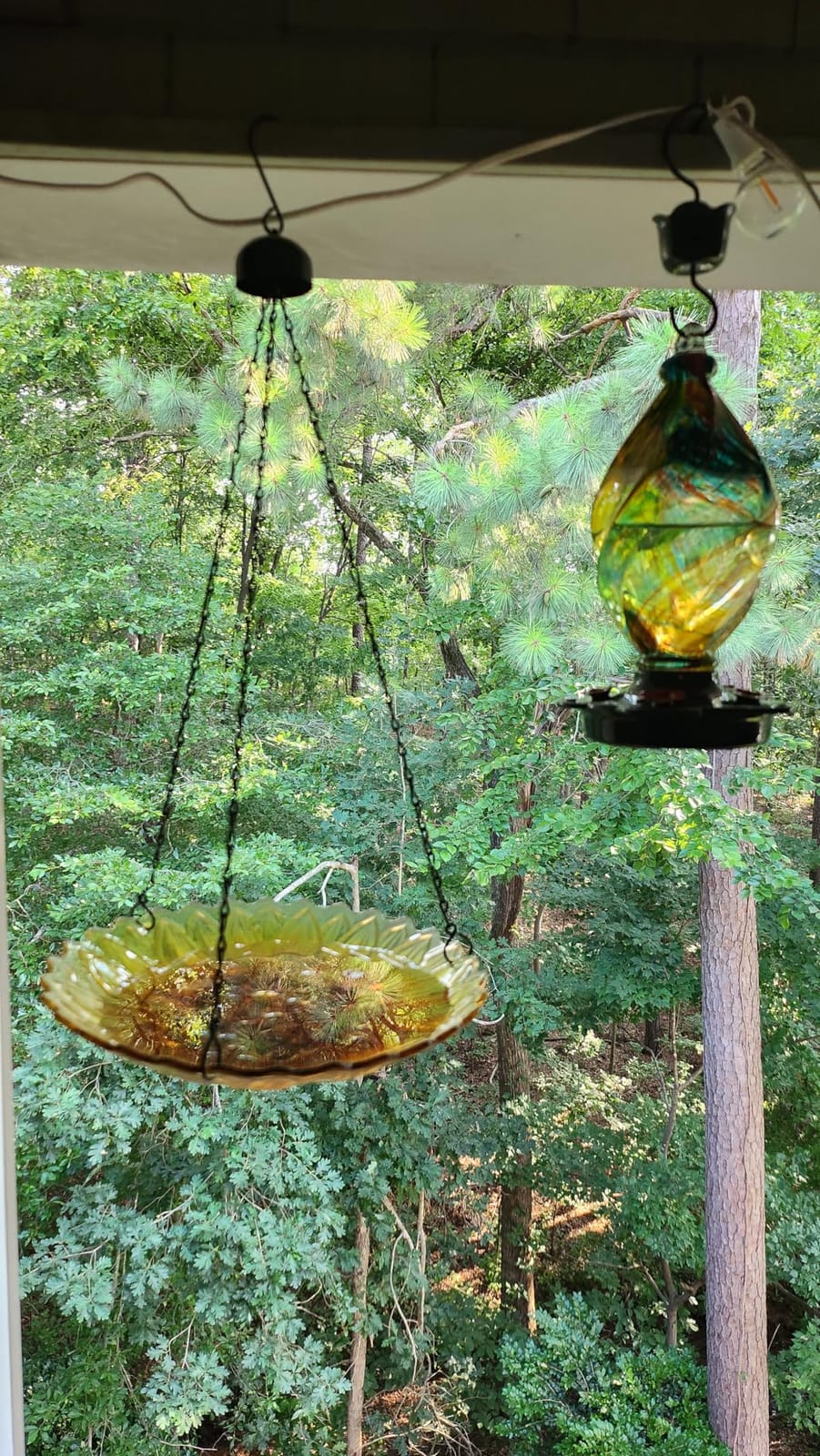 MUMTOP Hanging Glass Bird Bath Peacock Outdoor Birdfeeder Garden Yard Decor customer photo 1