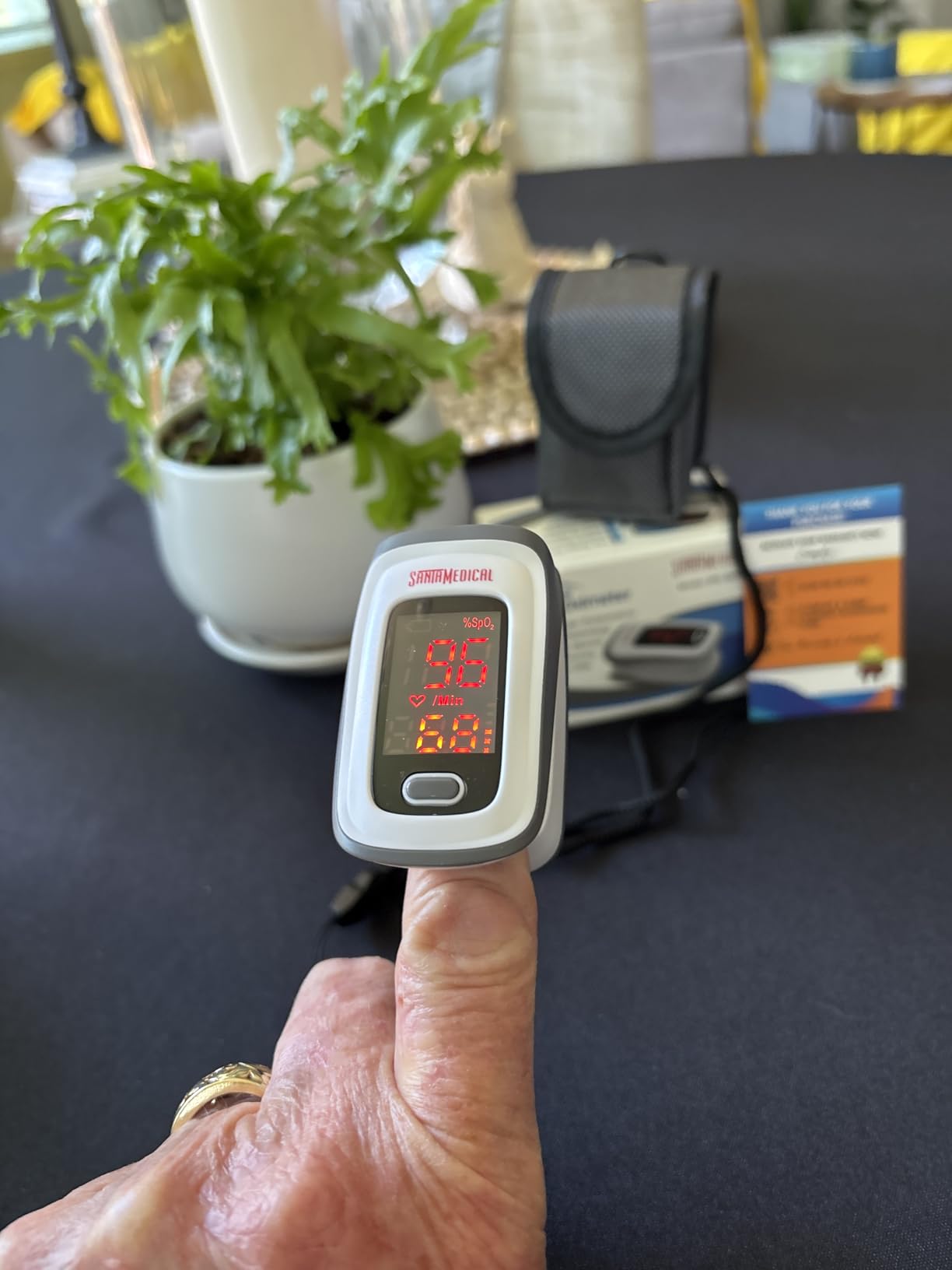 Fingertip Pulse Oximeter, Blood Oxygen Saturation Monitor (SpO2) with Pulse Rate Measurements and Pulse Bar Graph, Portable Digital Reading LED Display, Batteries and Carry Case Included customer photo 2