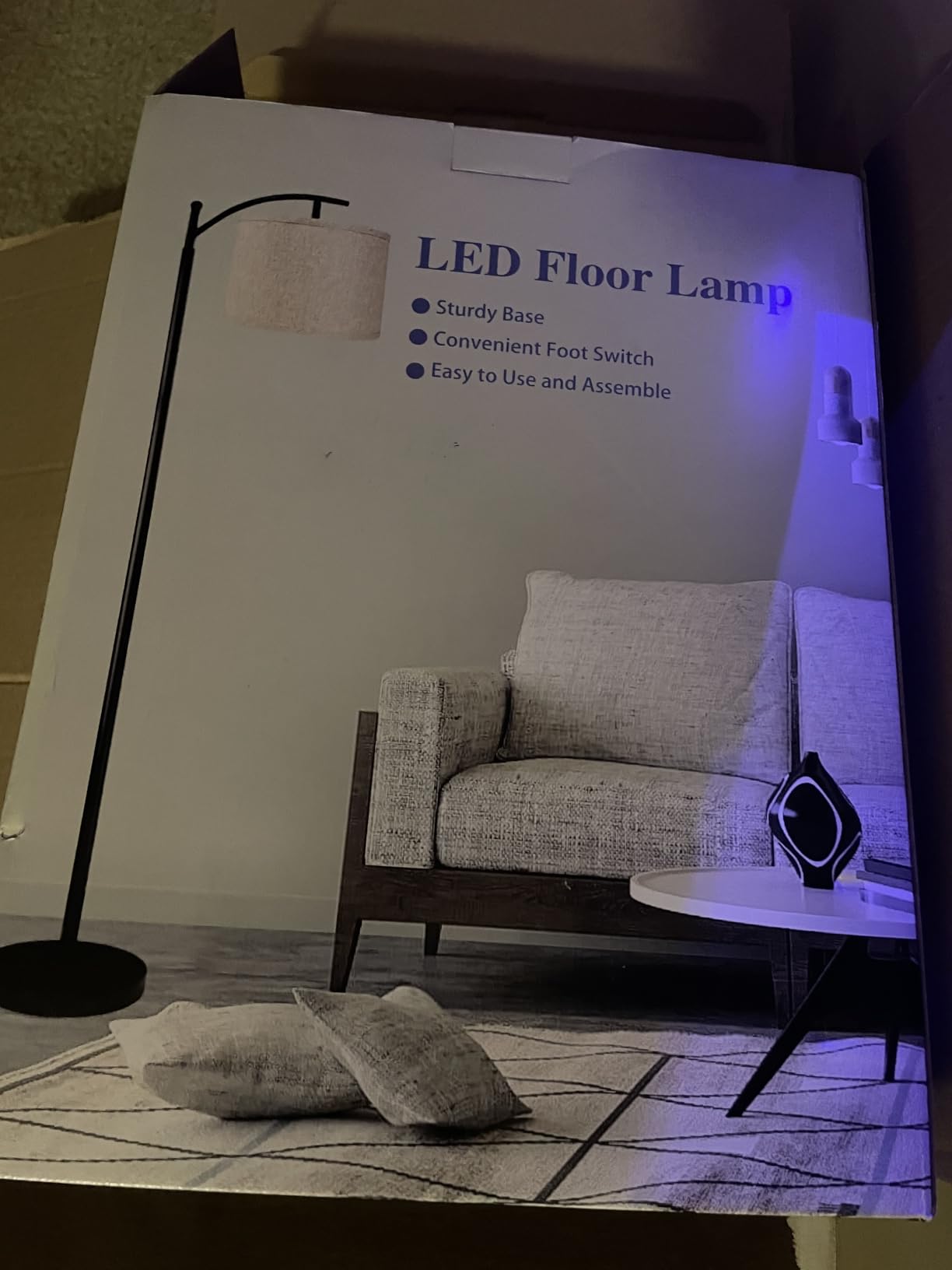 ROTTOGOON Floor Lamp for Living Room with 3 Color Temperatures LED Bulb, Standing Lamp Tall Industrial Floor Lamp Reading for Bedroom, Office (9W LED Bulb, Beige Lampshade Included) -Black customer photo 2