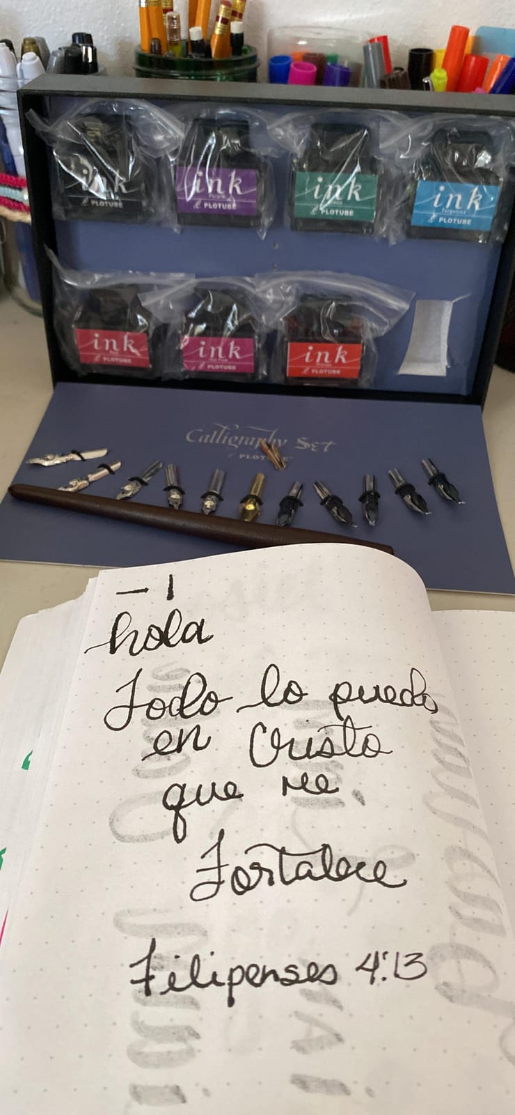 Calligraphy Pen Set – Includes Wooden Dip Pen, Antique Brass Holder, 11 Nibs, 7 Colors Ink Bottles and Beginner's Manual customer photo 1