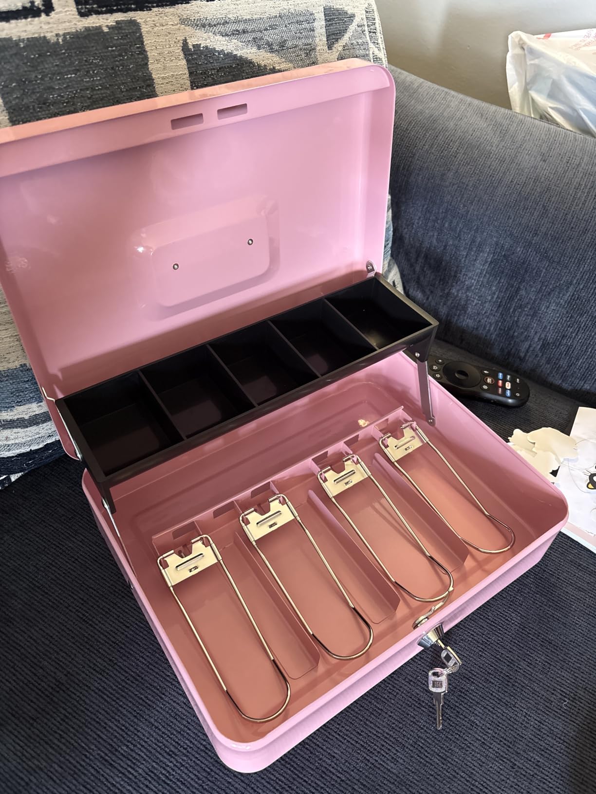xydled Cash Box with Key Lock, Metal Money Box, Safe Storage box, Pink customer photo 2