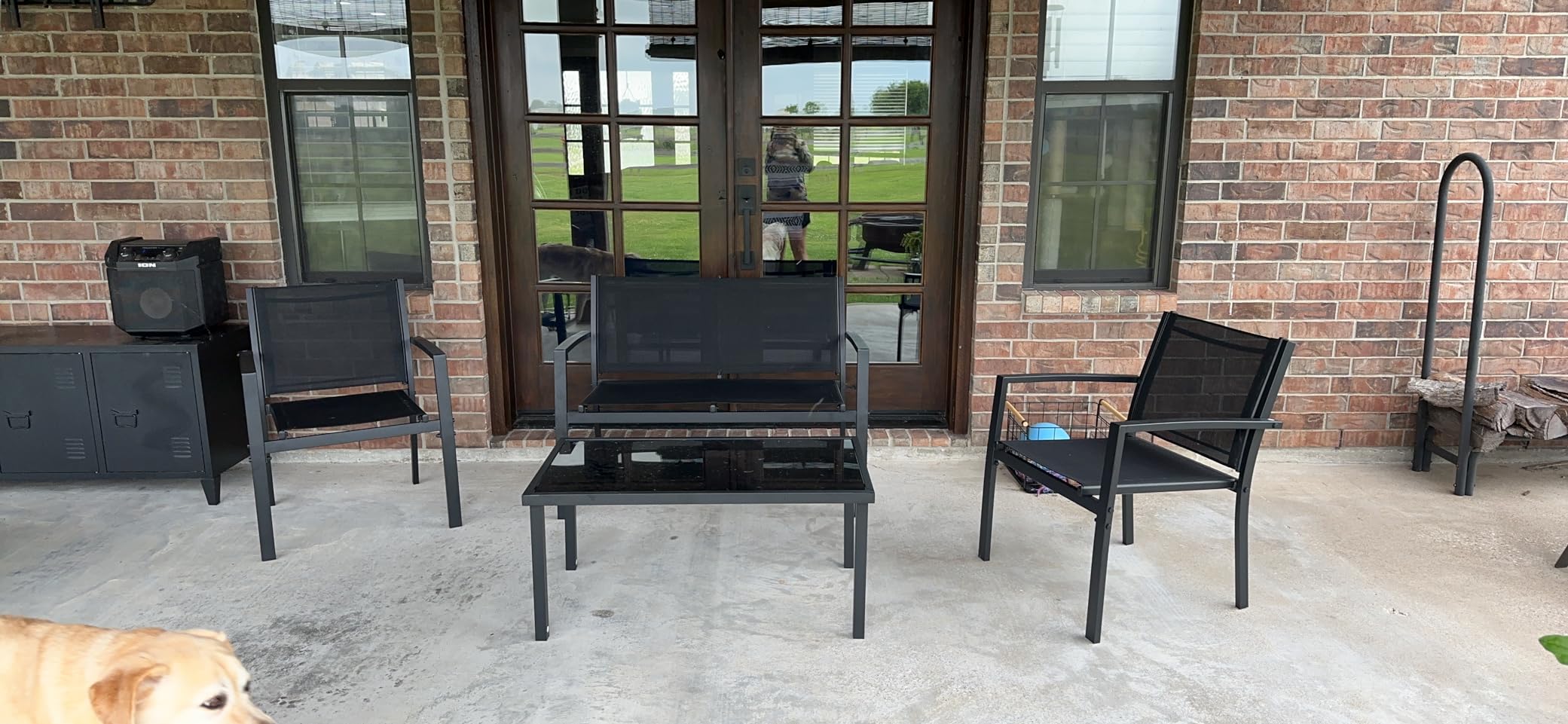 Greesum 4 Pieces Patio Furniture Set, Outdoor Conversation Sets for Patio, Lawn, Garden, Poolside with A Glass Coffee Table, Black customer photo 1