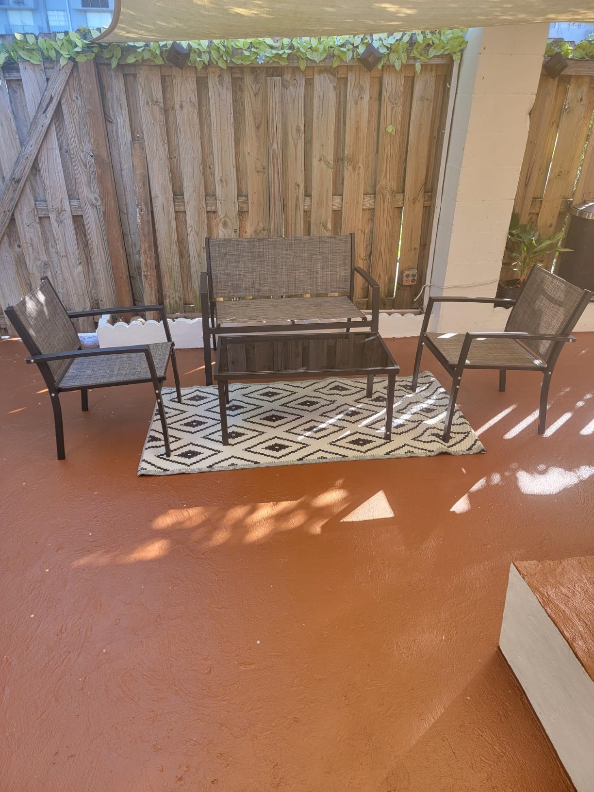Greesum 4 Pieces Patio Furniture Set, Outdoor Conversation Sets for Patio, Lawn, Garden, Poolside with A Glass Coffee Table, Black customer photo 2