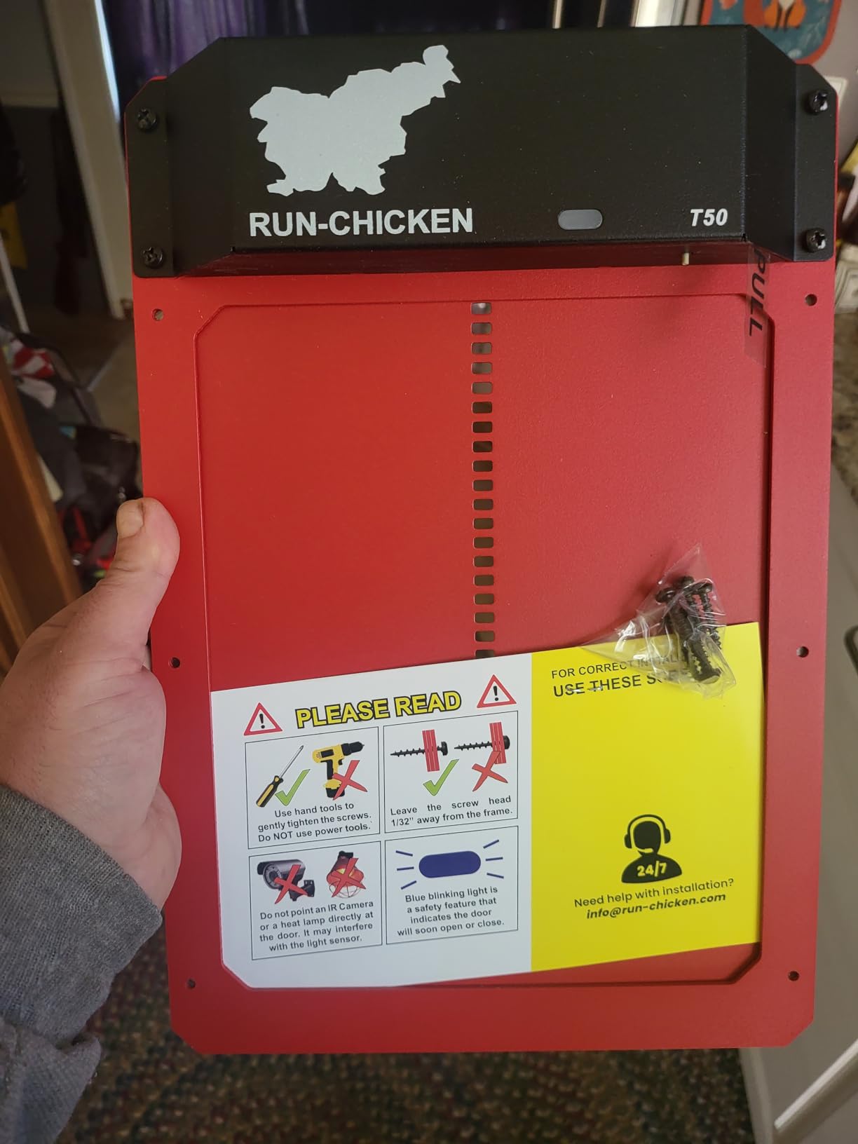 Run-Chicken Door T50 – Automatic Chicken Coop Door Opener, Battery Powered & Weatherproof Aluminum, Smart App & Timer Control, Predator Proof, Easy Install, Reliable All-Season Performance (Red) customer photo 2