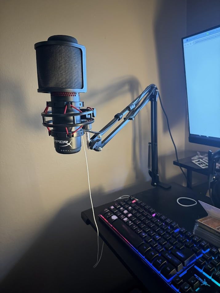 QuadCast Boom Arm, Mic Arm for Blue Yeti HyperX QuadCast SoloCast Fifine AM8 and Most Microphone, Mic Stand Desk with 3/8