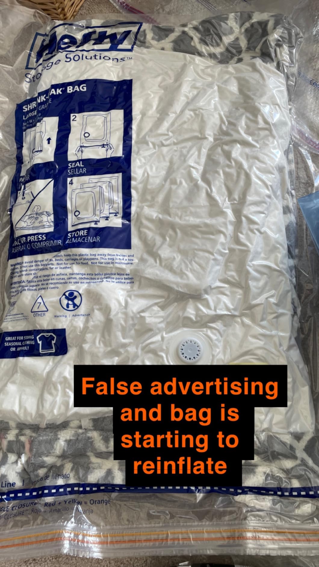 Hefty Shrink-Pak - 4 Large Vacuum Storage Bags for Clothes, Pillows, Towels, or Blankets - Space Saver Vacuum Sealer Bags Ideal Under Bed Storage Solutions customer photo 1