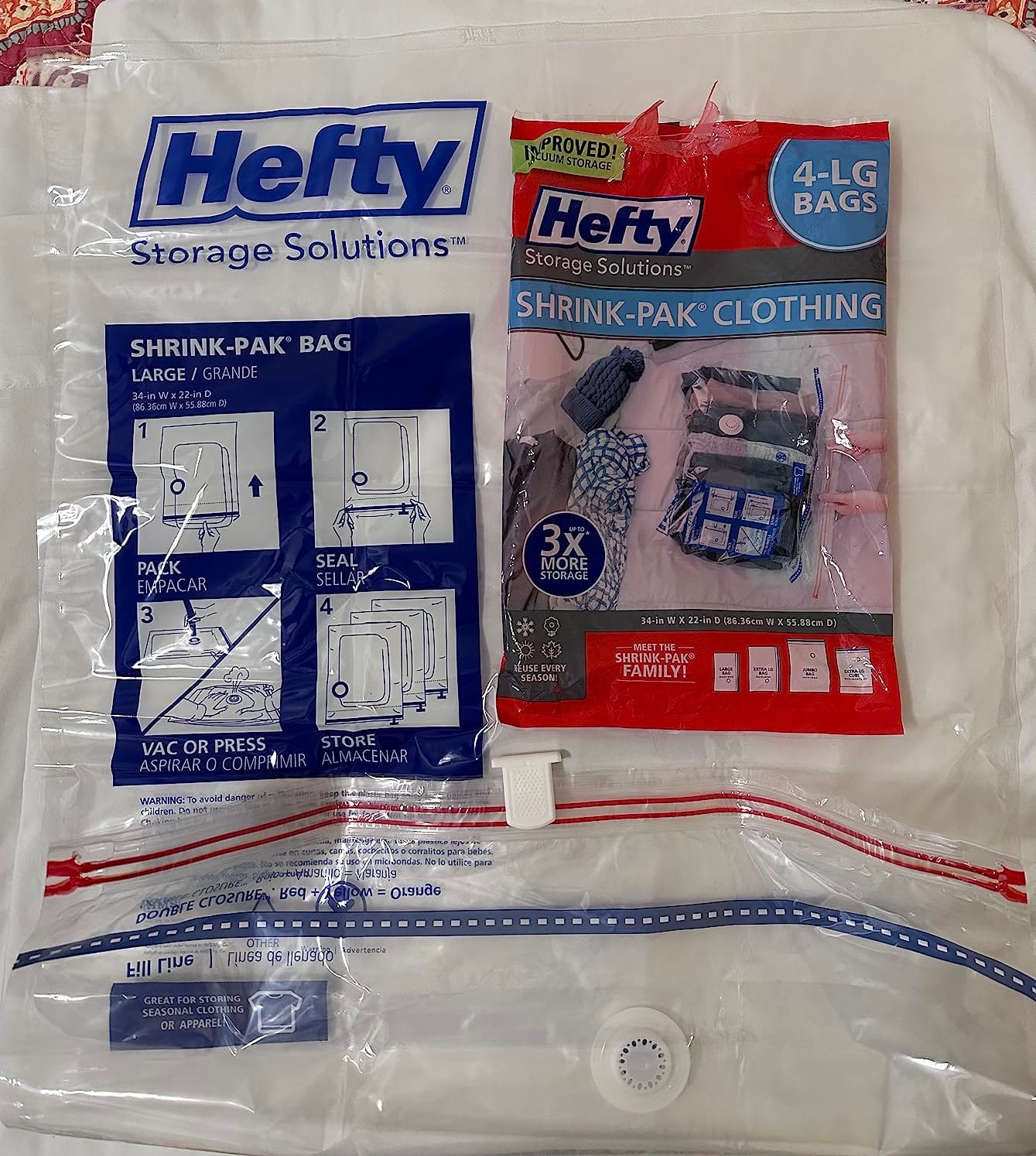 Hefty Shrink-Pak - 4 Large Vacuum Storage Bags for Clothes, Pillows, Towels, or Blankets - Space Saver Vacuum Sealer Bags Ideal Under Bed Storage Solutions customer photo 2