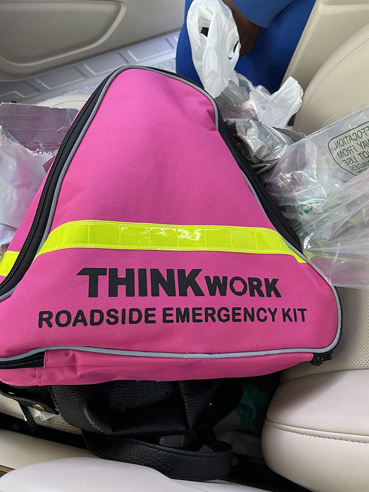 THINKWORK Car Emergency Kit for Teen Girl and Lady's Gifts, Pink Emergency Roadside Assistance kit with Digital Air Compressor, 10FT Jumper, First Aid Kit, and More Ideal Pink Car Accessories Tool -E7 customer photo 1