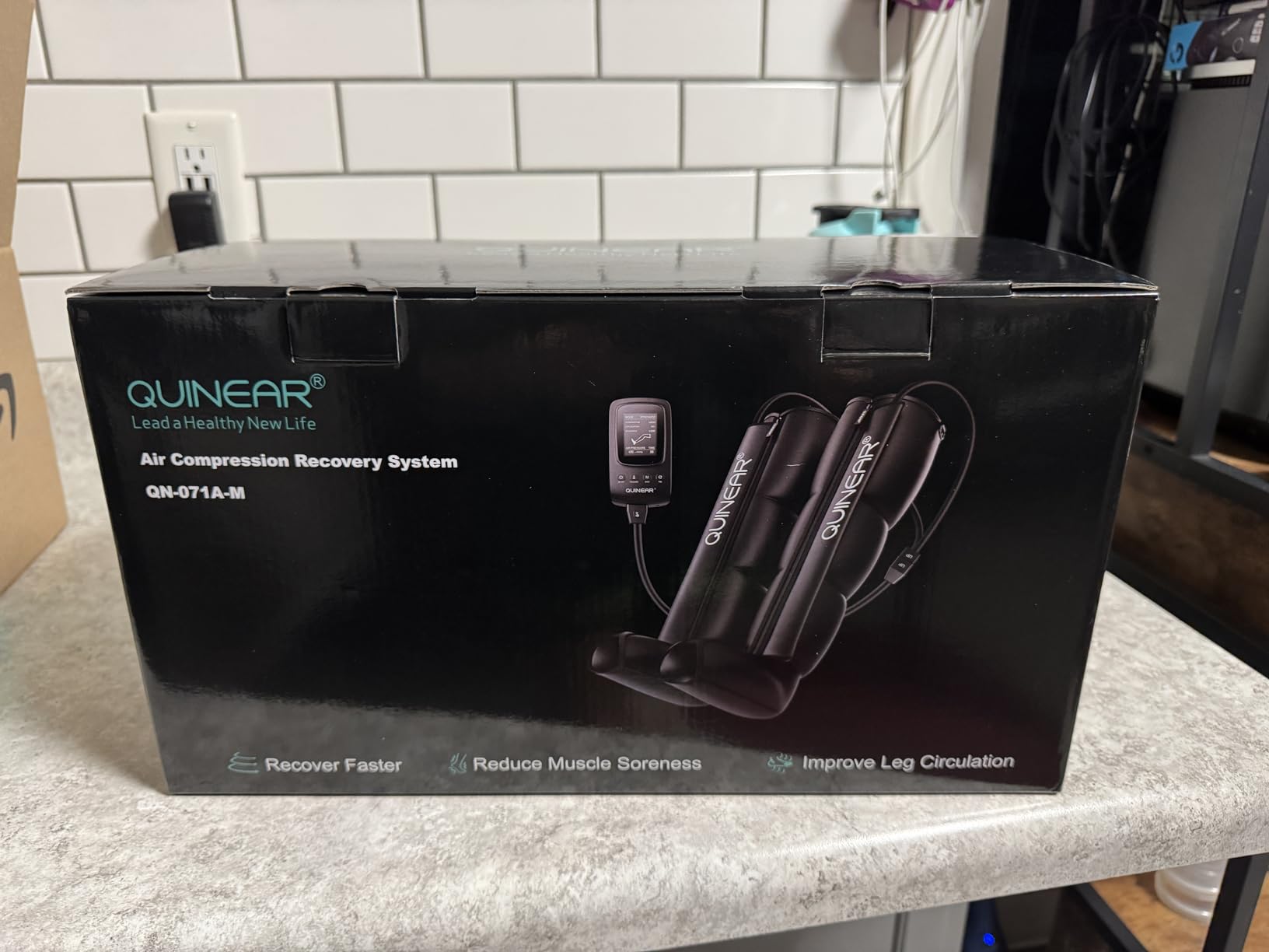 QUINEAR Leg Recovery Compression System for Athlete Post Workout, Professional Sequential Device for Massage Therapy, Foot and Leg Recovery Boots, Improve Circulation Reduce Muscle Soreness (Medium) customer photo 2
