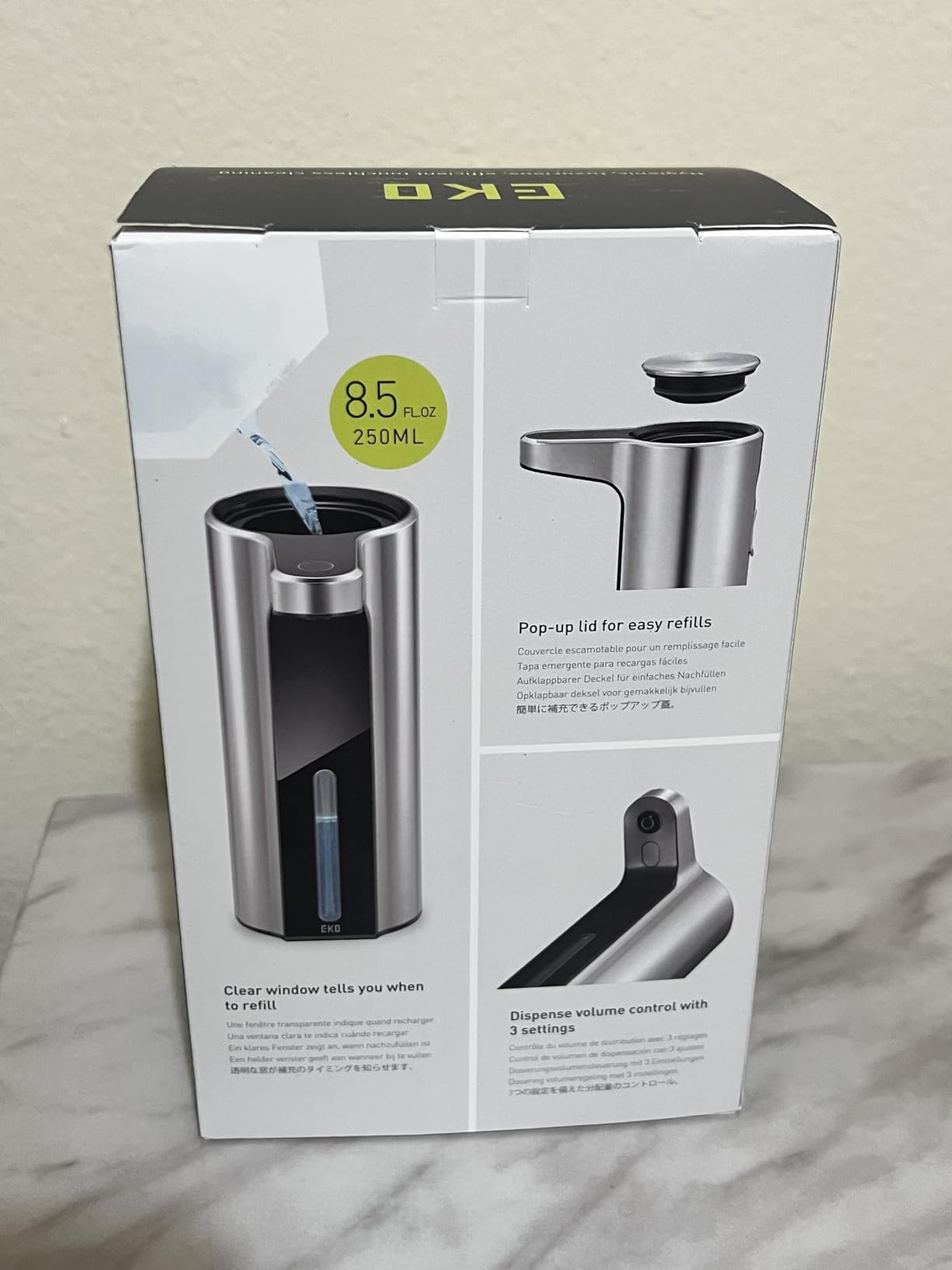 EKO Aroma Touchless Automatic Soap Dispenser for Kitchen and Bathroom, Liquid Hand Soap Dispenser, Rechargeable, 9 fl oz (Stainless) customer photo 1