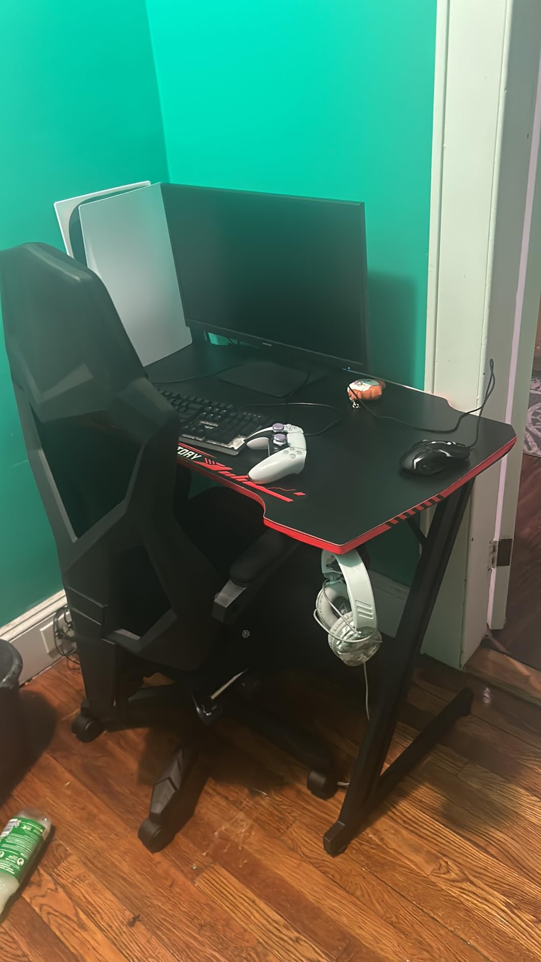 39 Inch Gaming Desk, Z-Shaped Computer Desk with Headset Hook, Red customer photo 1