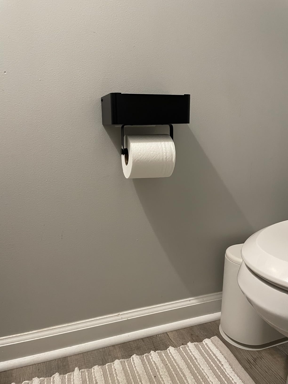 JUYSON Toilet Paper Holder, Toilet Paper Holder with Shelf, Matte Black customer photo 2